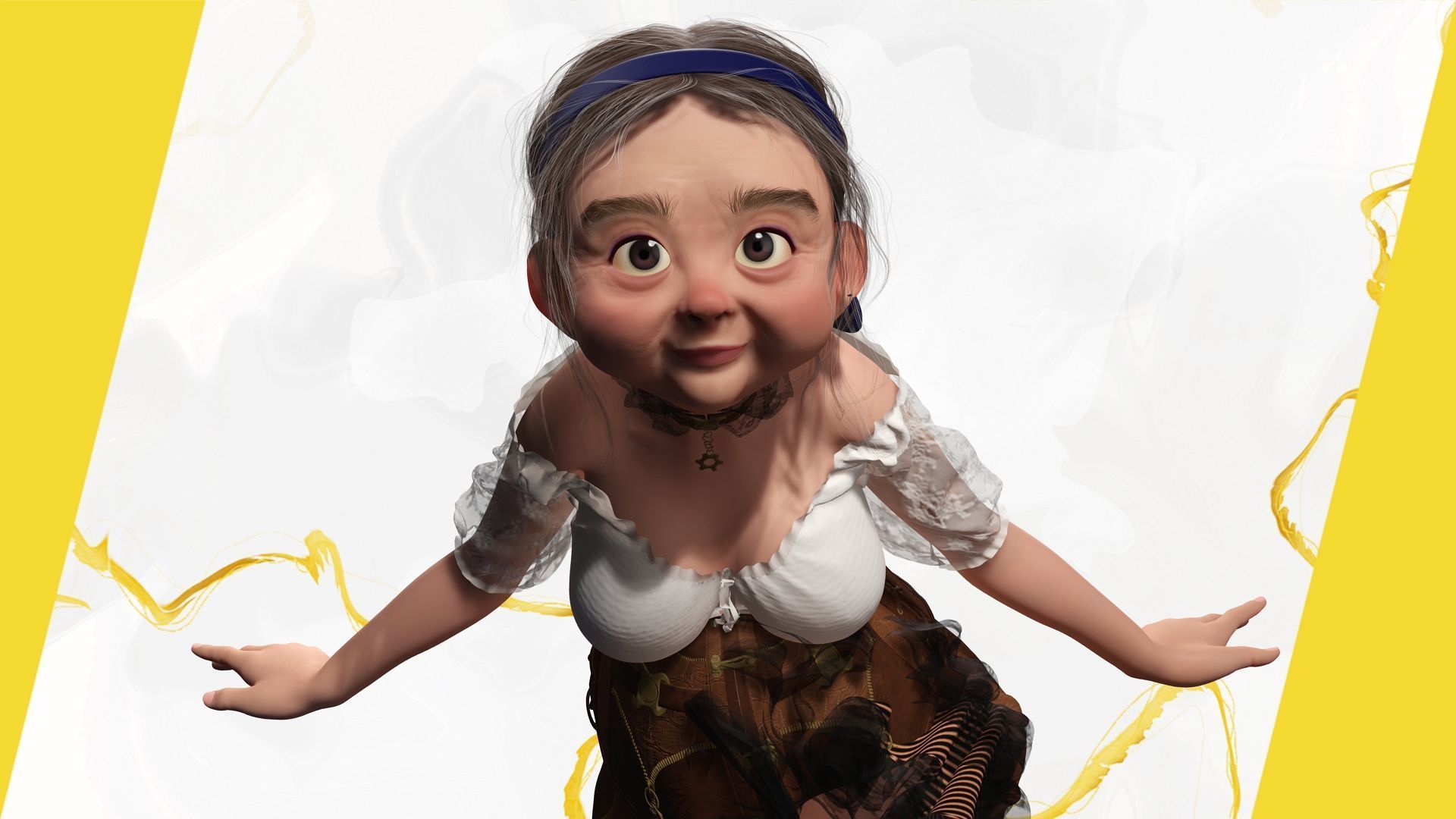 Farm Elderly Woman with Traditional Outfit Low-poly 3D model_8