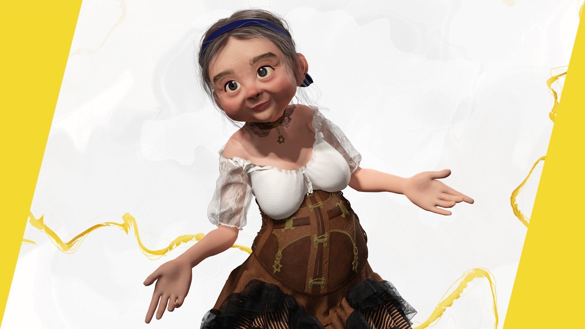 Farm Elderly Woman with Traditional Outfit Low-poly 3D model_13