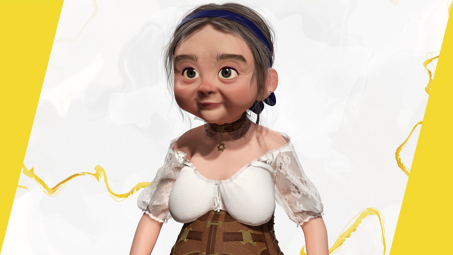 Farm Elderly Woman with Traditional Outfit Low-poly 3D model_17