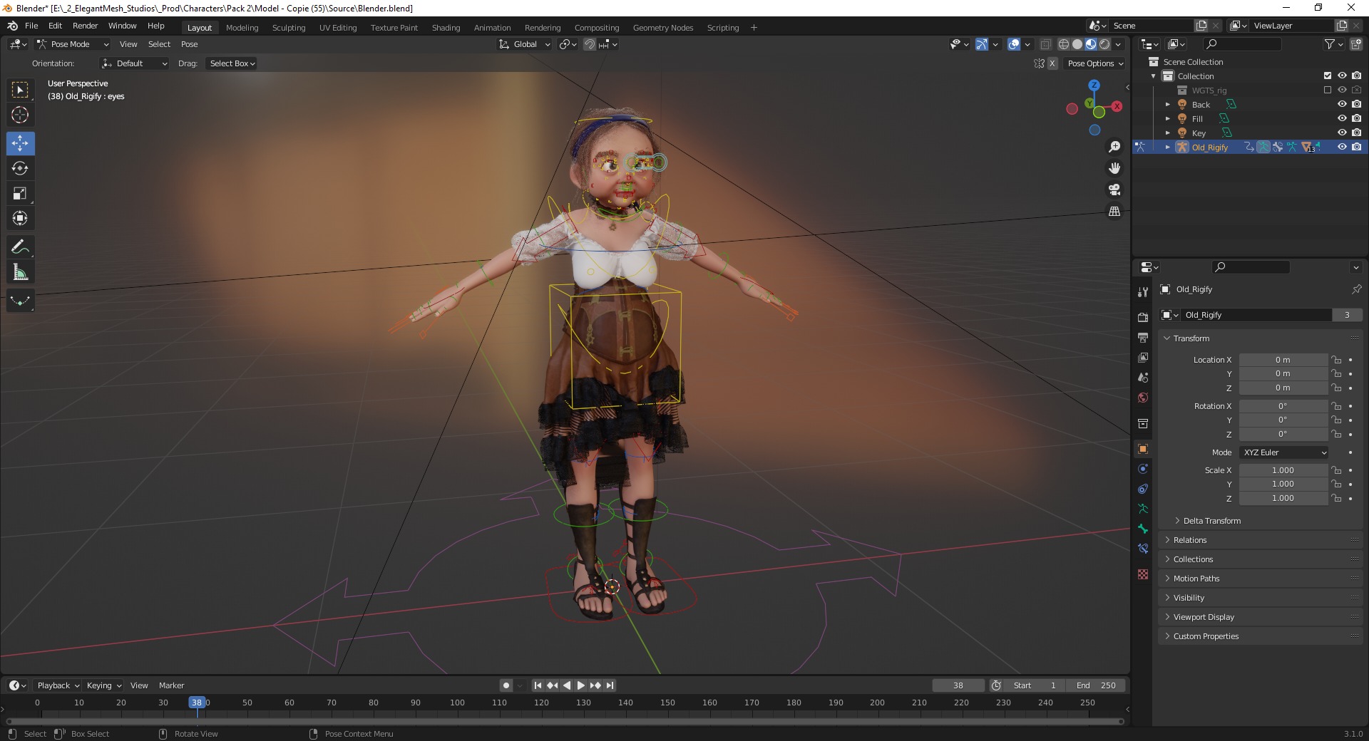 Farm Elderly Woman with Traditional Outfit Low-poly 3D model_20