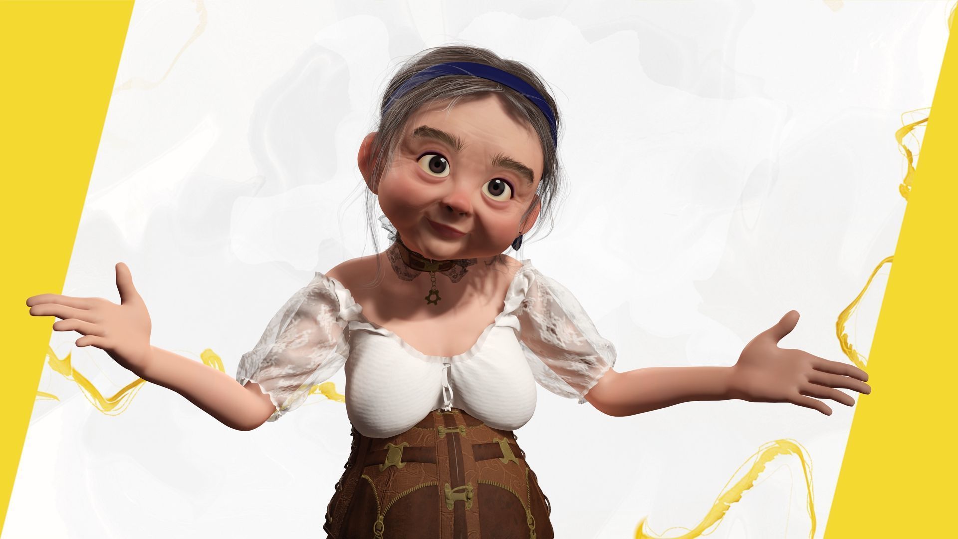 Farm Elderly Woman with Traditional Outfit Low-poly 3D model_7