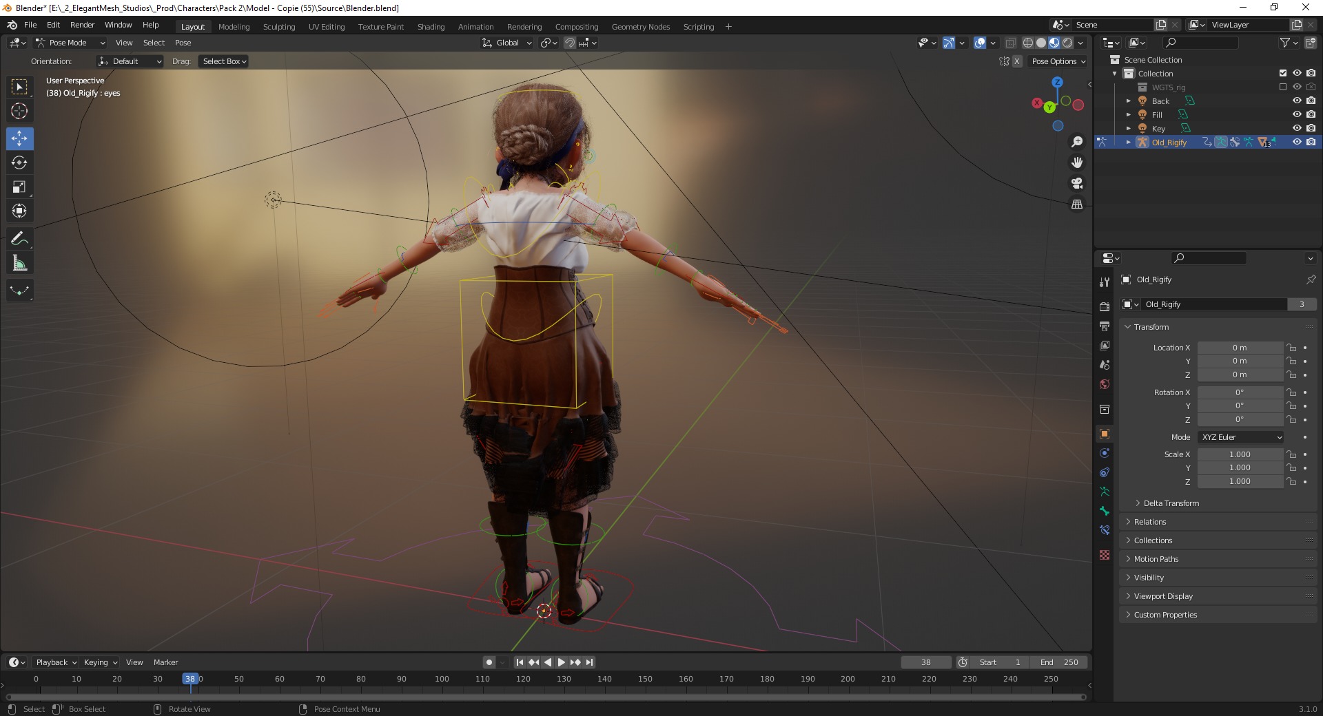 Farm Elderly Woman with Traditional Outfit Low-poly 3D model_22