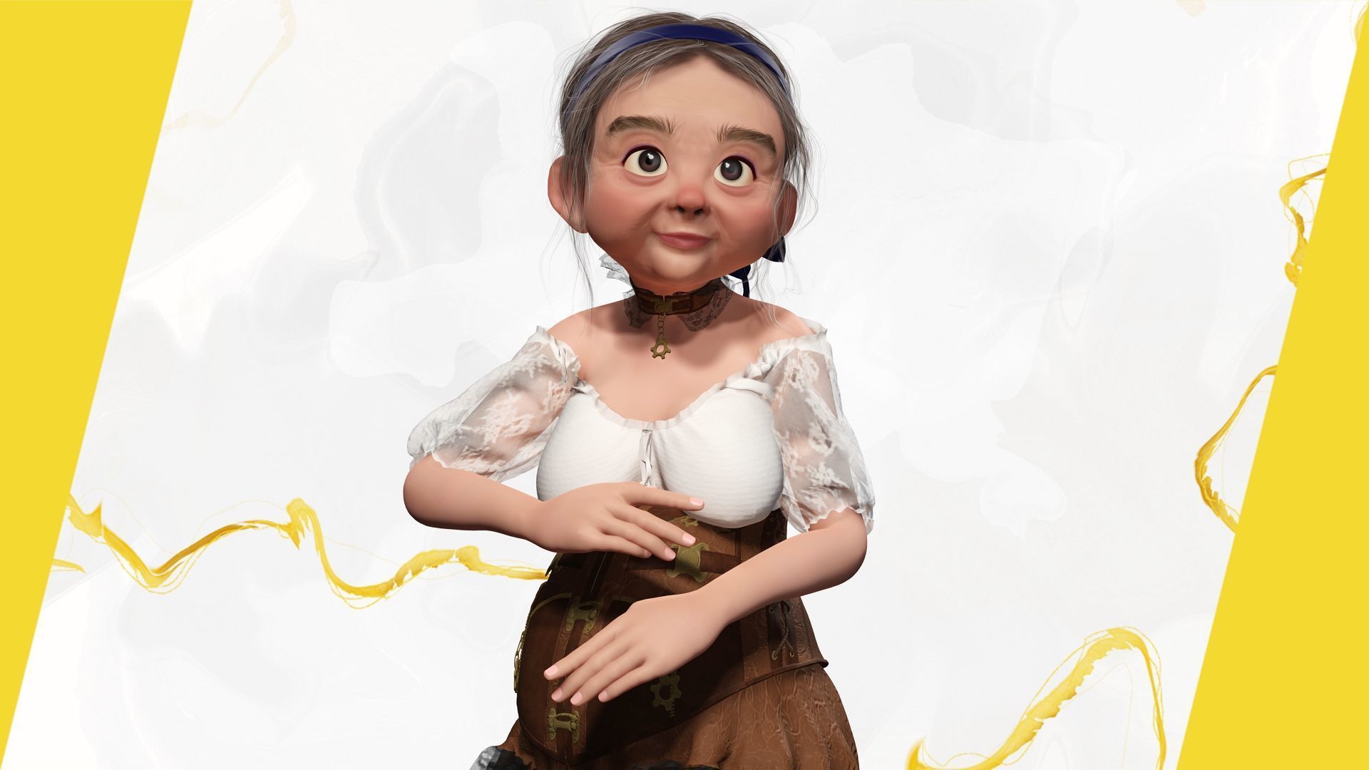 Farm Elderly Woman with Traditional Outfit Low-poly 3D model_15