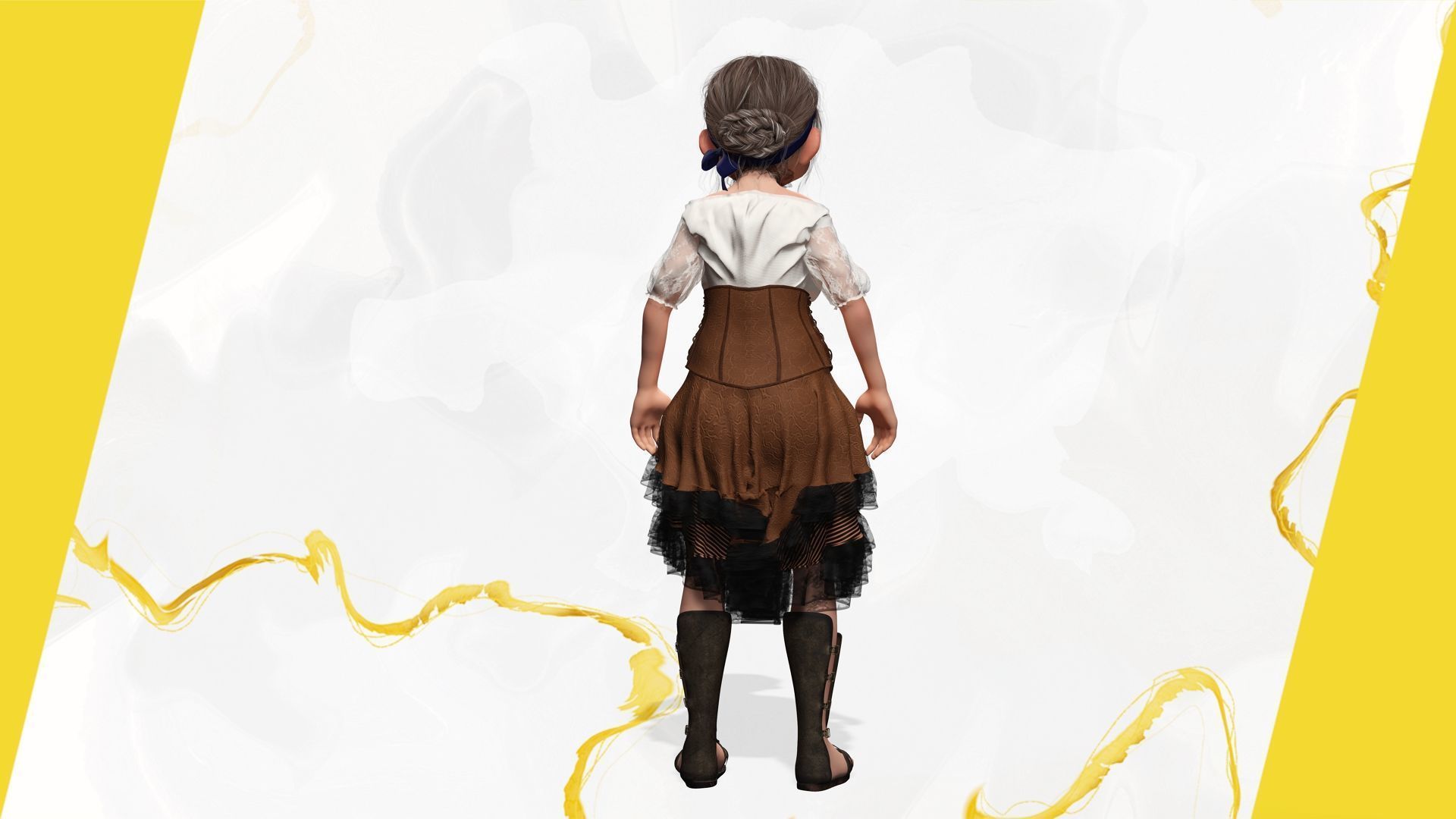 Farm Elderly Woman with Traditional Outfit Low-poly 3D model_16