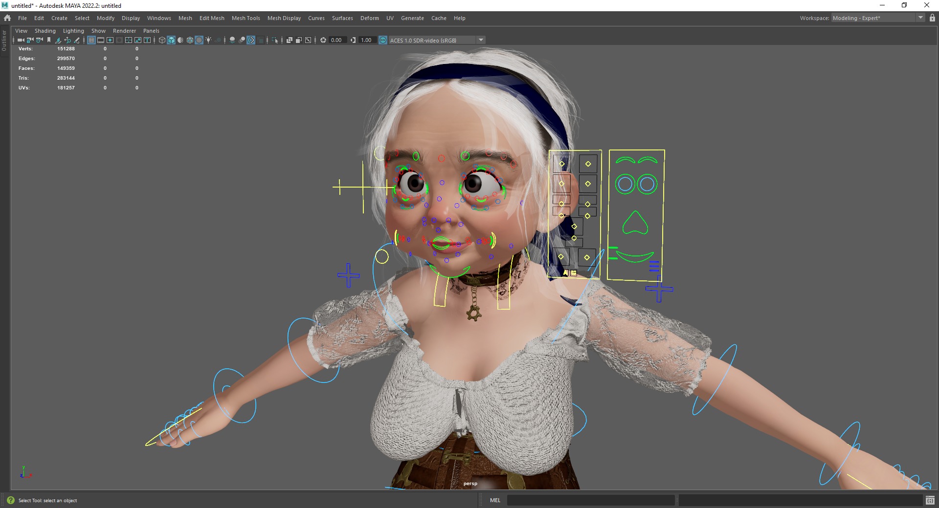 Farm Elderly Woman with Traditional Outfit Low-poly 3D model_25