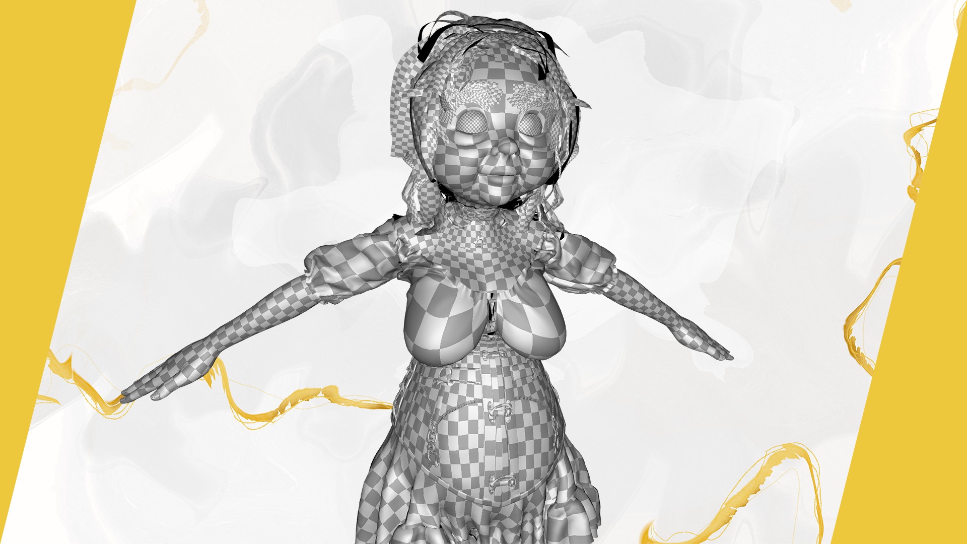 Farm Elderly Woman with Traditional Outfit Low-poly 3D model_30