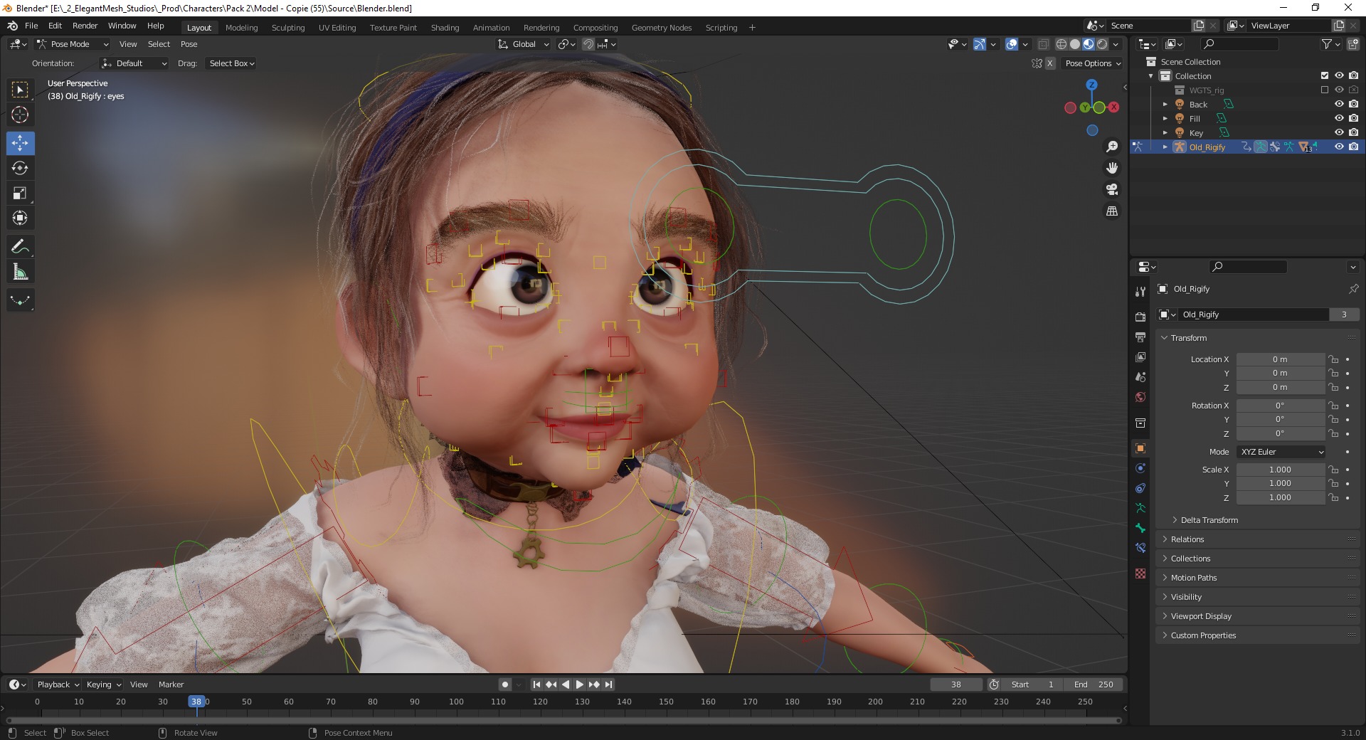 Farm Elderly Woman with Traditional Outfit Low-poly 3D model_21