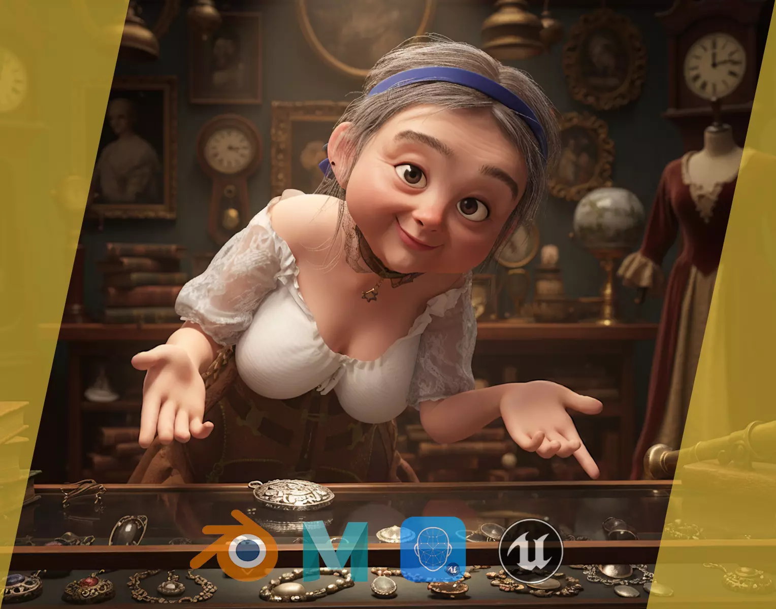 Farm Elderly Woman with Traditional Outfit Low-poly 3D model_0