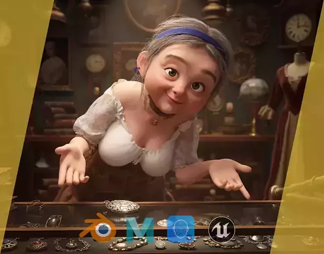 Farm Elderly Woman with Traditional Outfit Low-poly 3D model