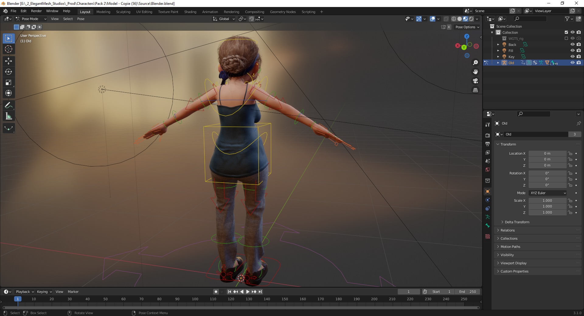 Cartoon old woman with casual clothes and glasses Low-poly 3D model_21