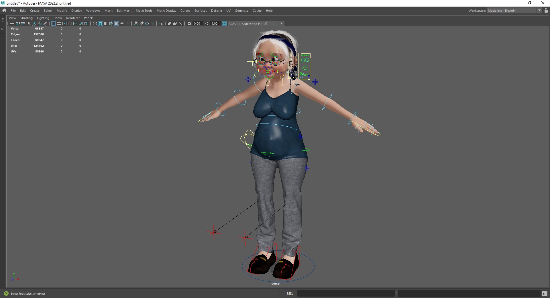 Cartoon old woman with casual clothes and glasses Low-poly 3D model_23