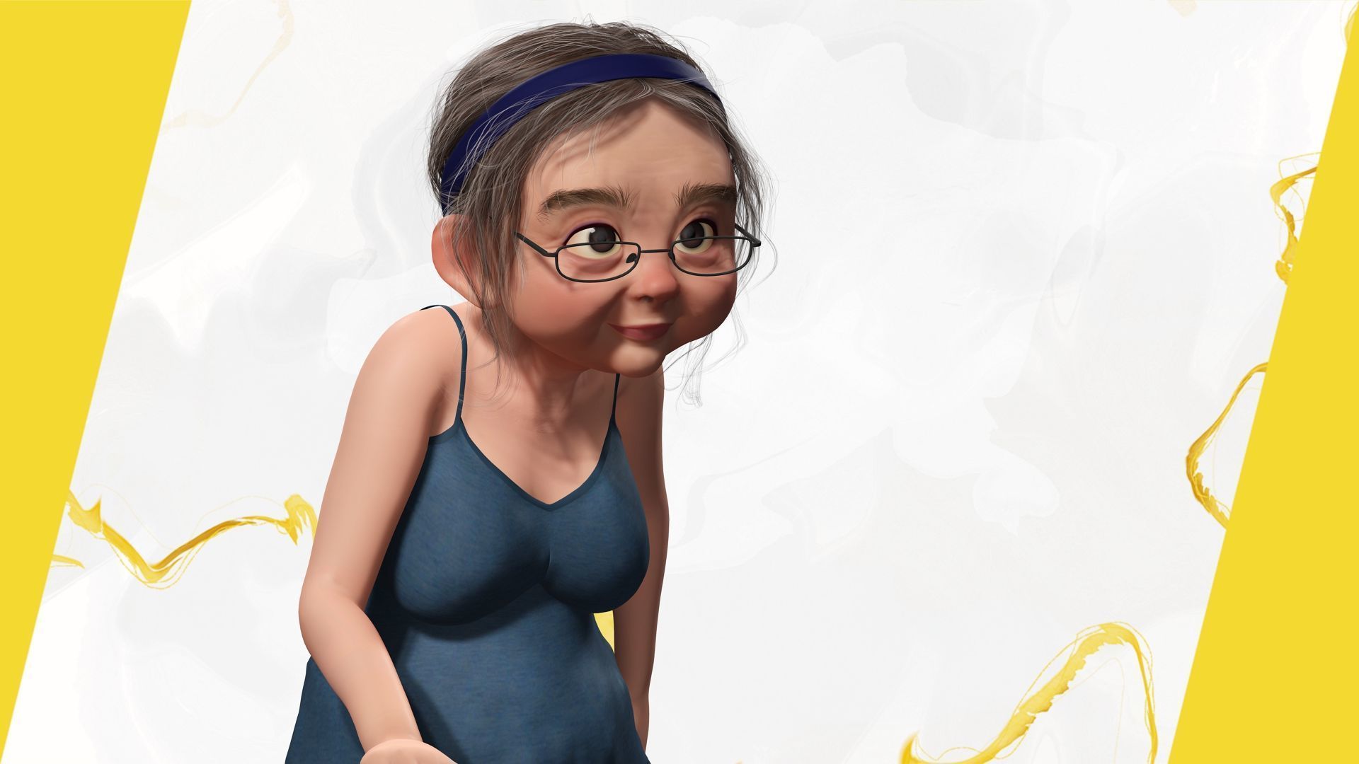 Cartoon old woman with casual clothes and glasses Low-poly 3D model_8
