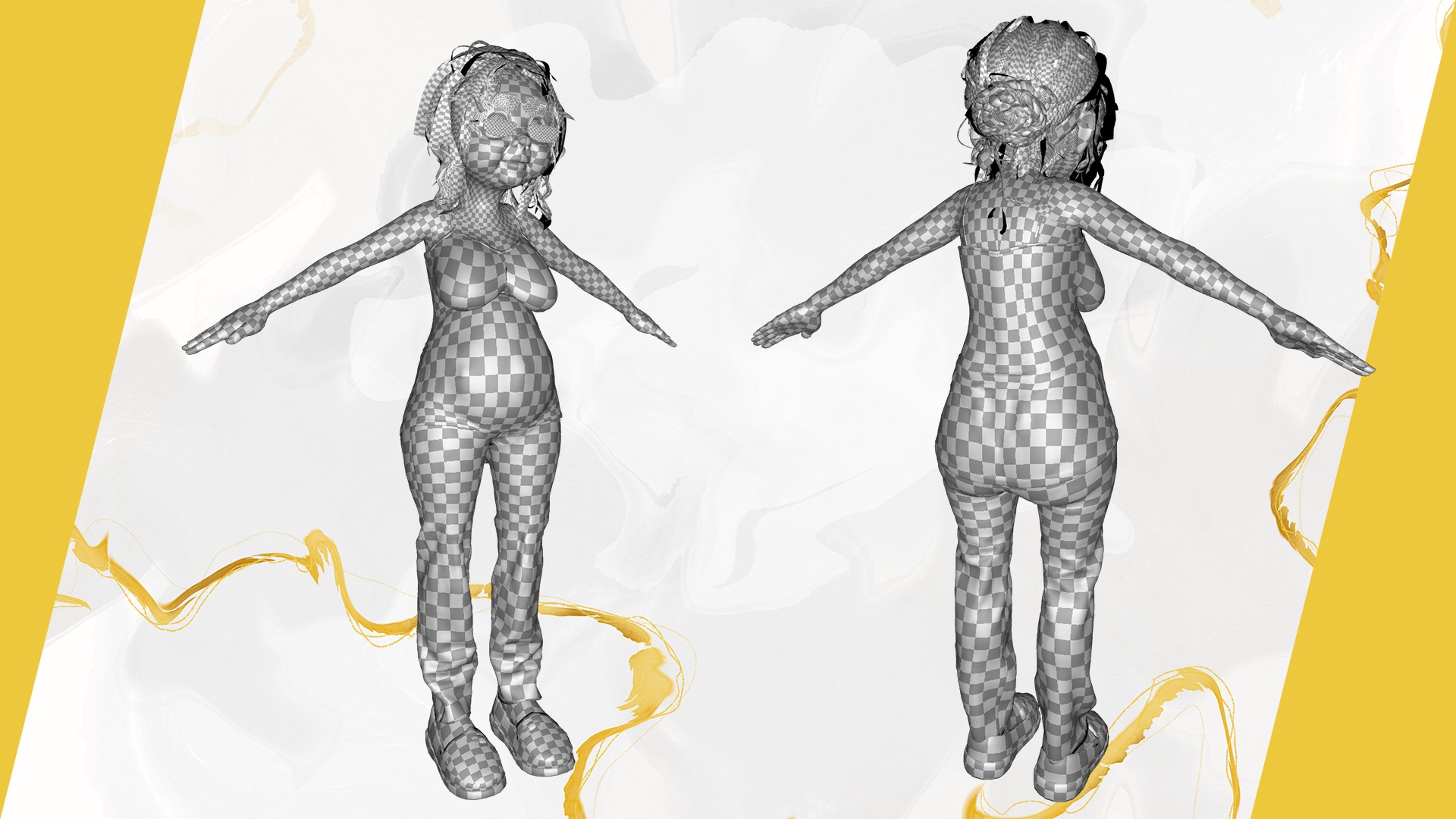 Cartoon old woman with casual clothes and glasses Low-poly 3D model_29