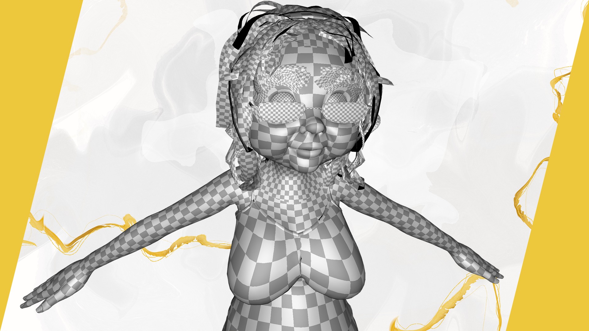 Cartoon old woman with casual clothes and glasses Low-poly 3D model_30