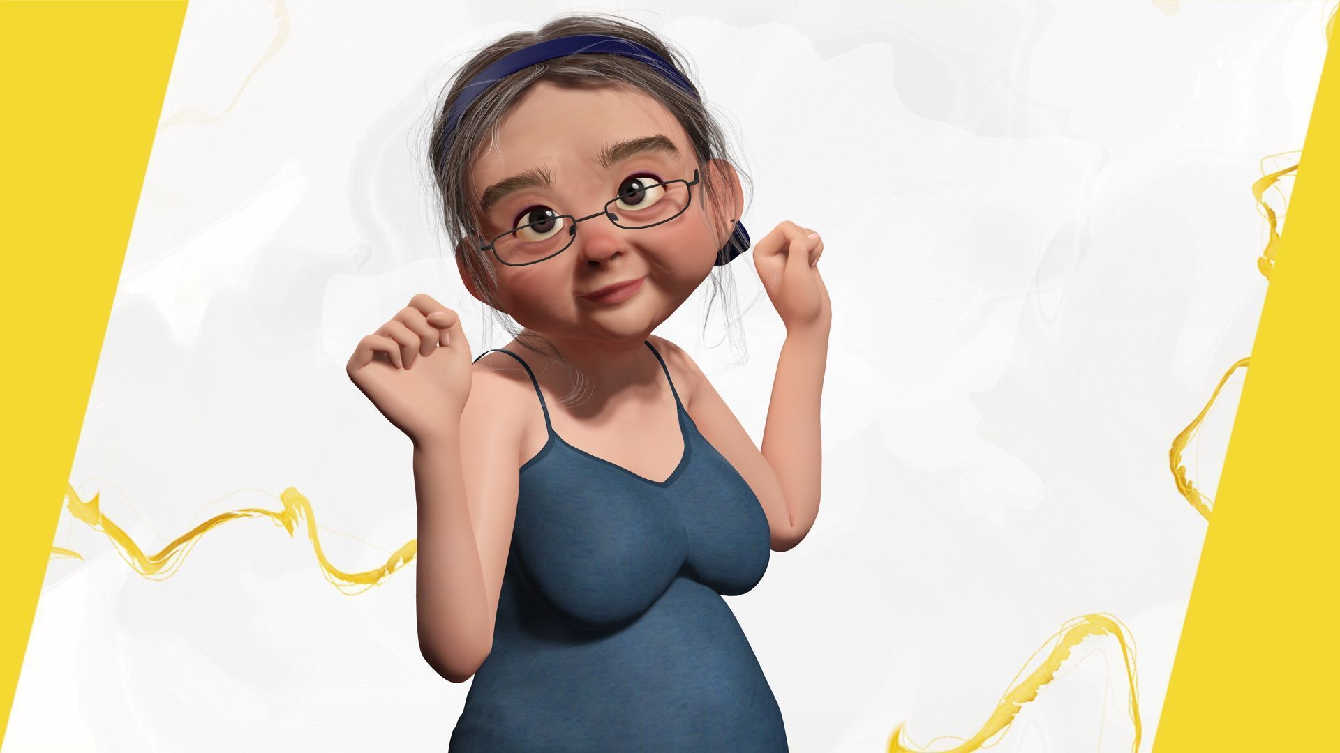 Cartoon old woman with casual clothes and glasses Low-poly 3D model_13