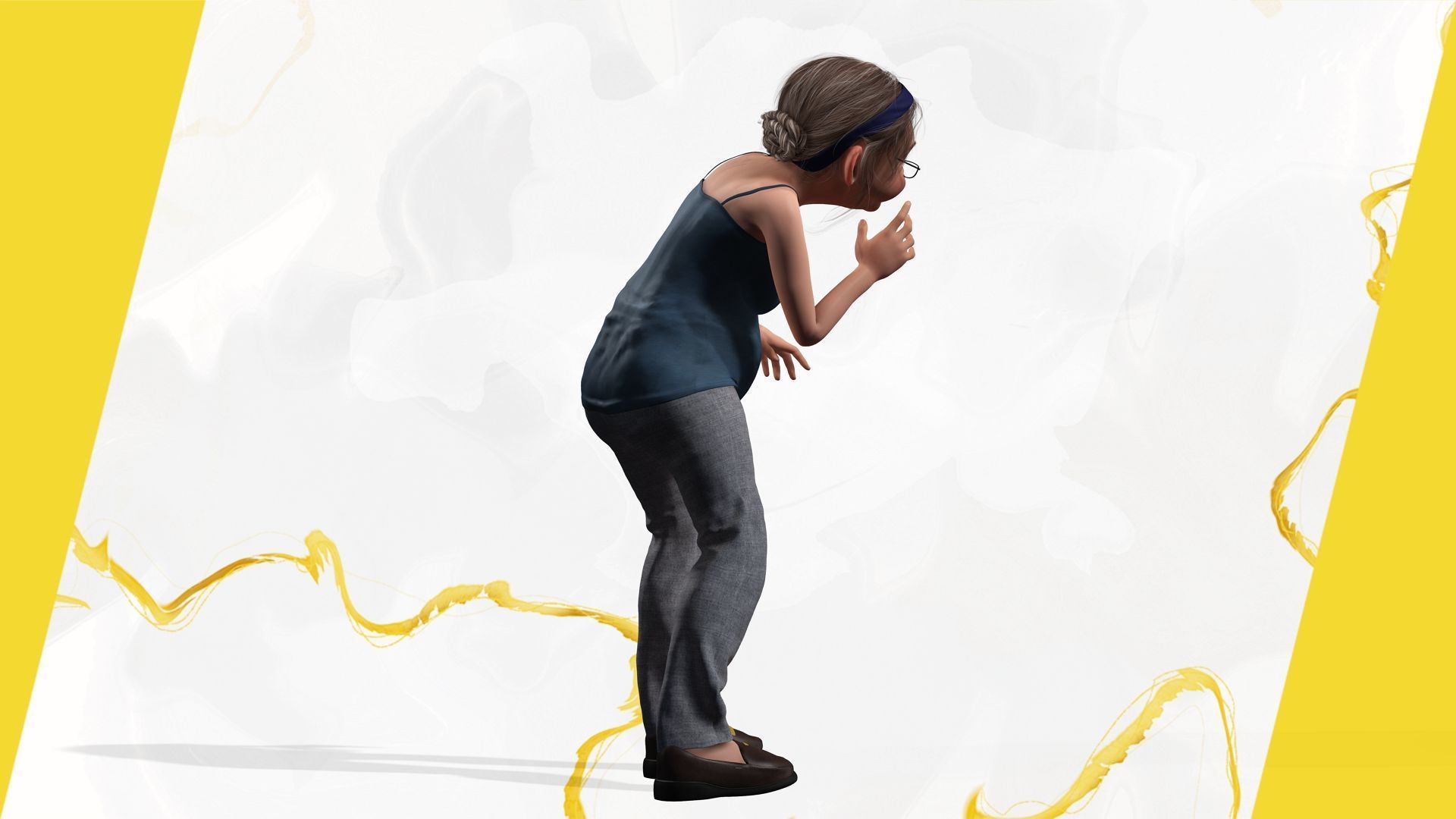 Cartoon old woman with casual clothes and glasses Low-poly 3D model_12