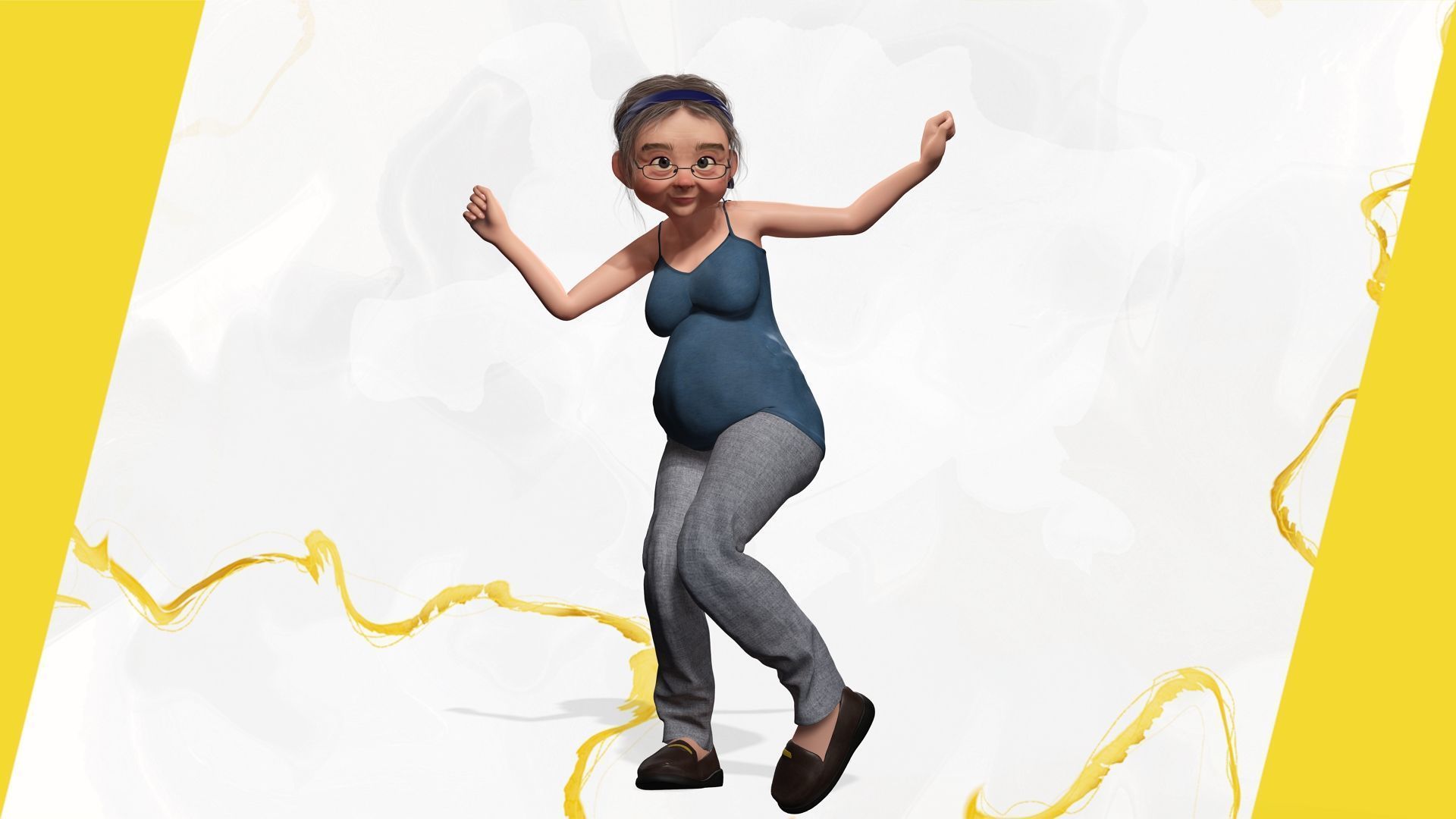 Cartoon old woman with casual clothes and glasses Low-poly 3D model_16