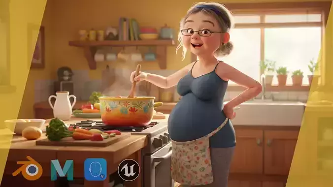 Cartoon old woman with casual clothes and glasses Low-poly 3D model Cartoon old woman with casual clothes and glasses Low-poly 3D model