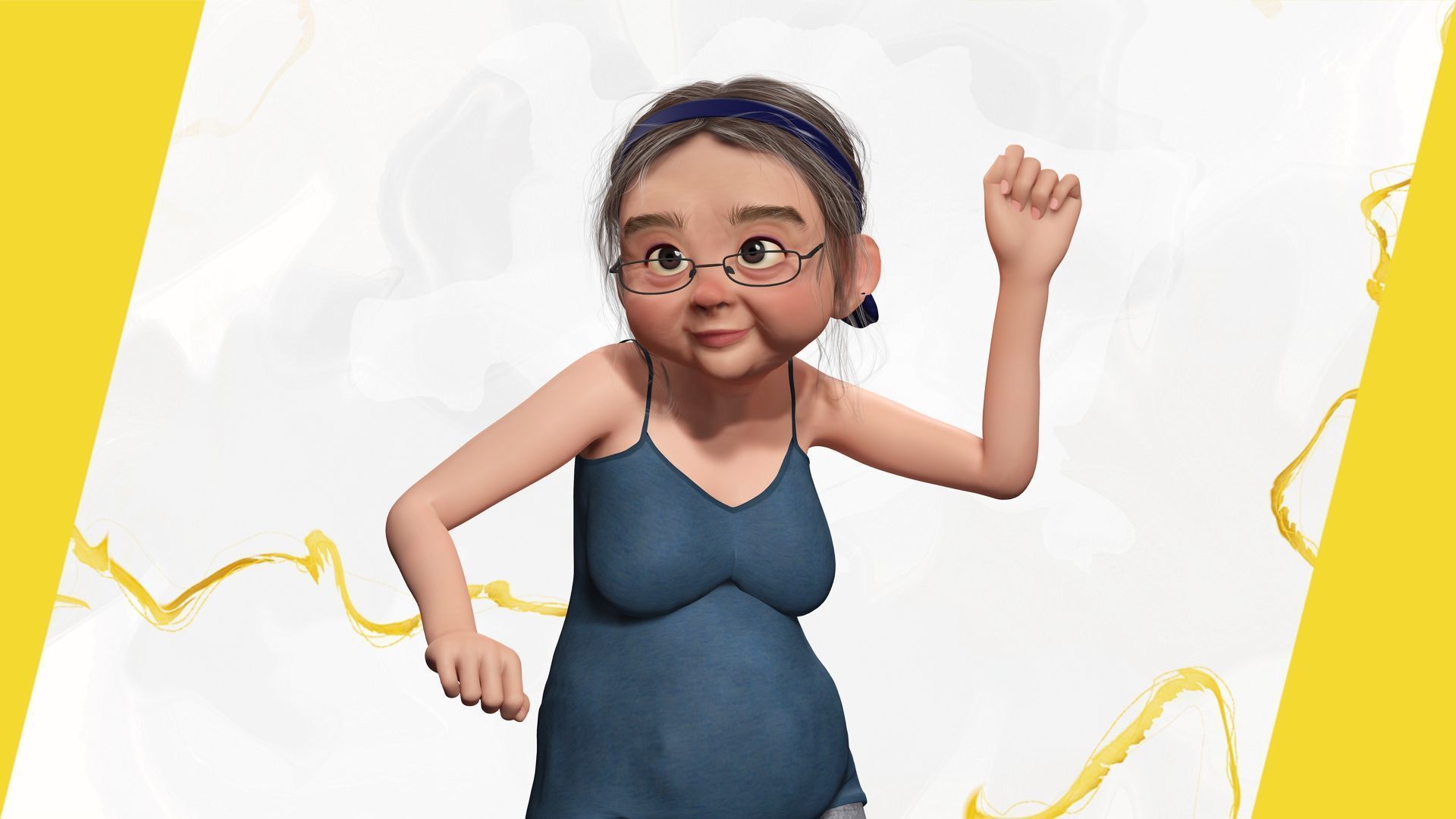 Cartoon old woman with casual clothes and glasses Low-poly 3D model_15