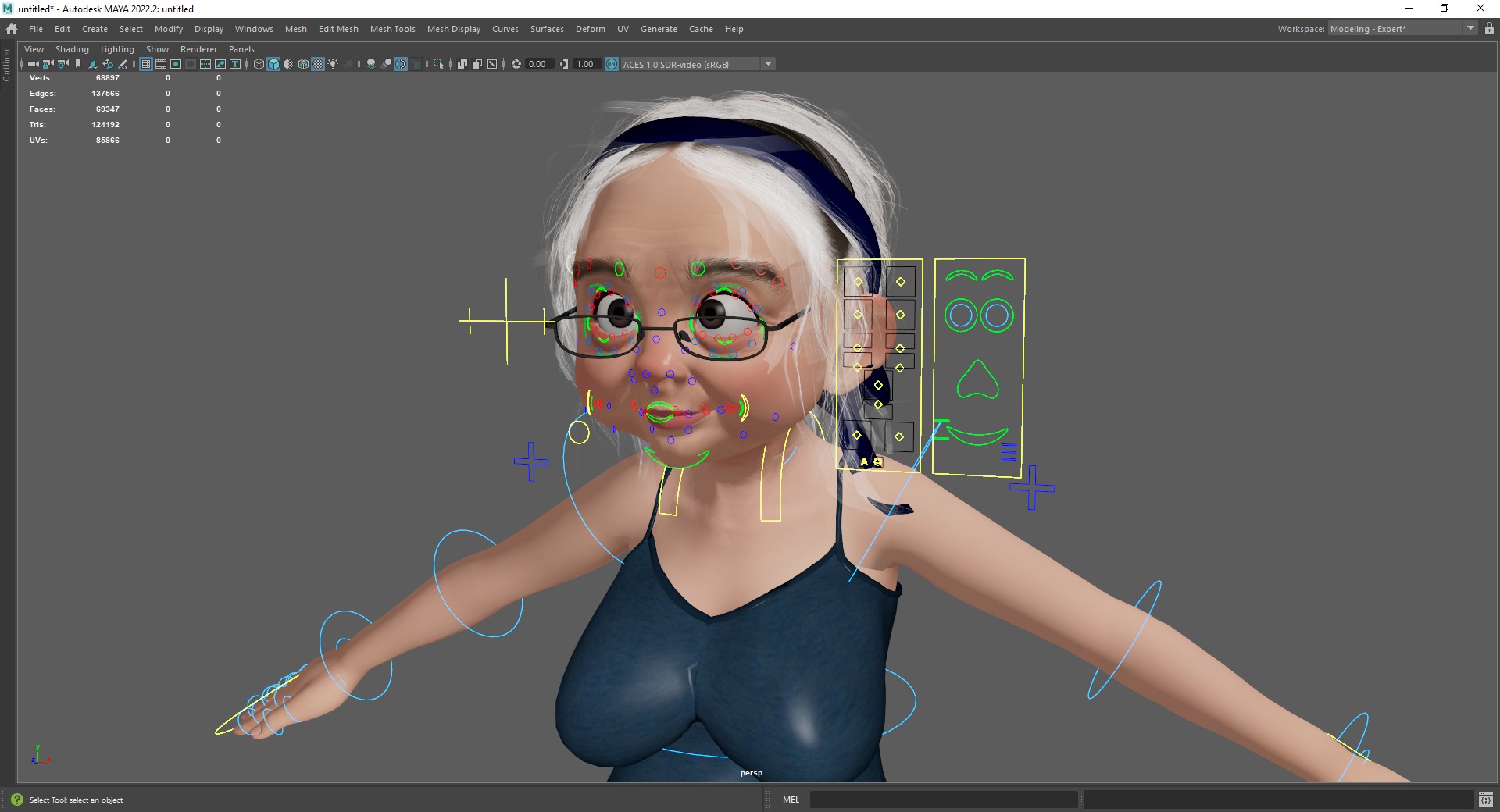 Cartoon old woman with casual clothes and glasses Low-poly 3D model_24