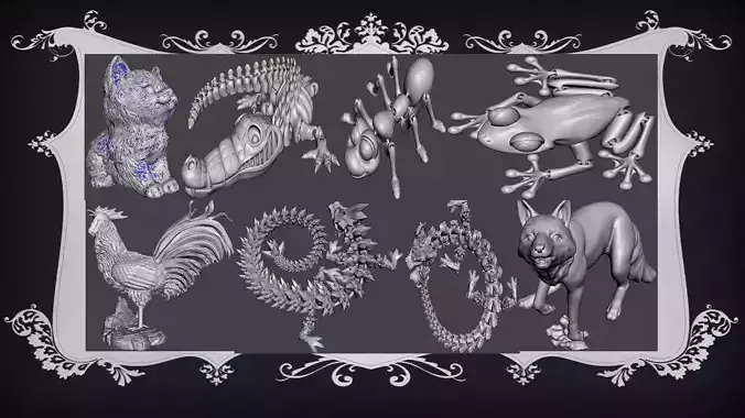  Animal Pack 04 3D Printable STL Jungle Farm Zoo Sea 