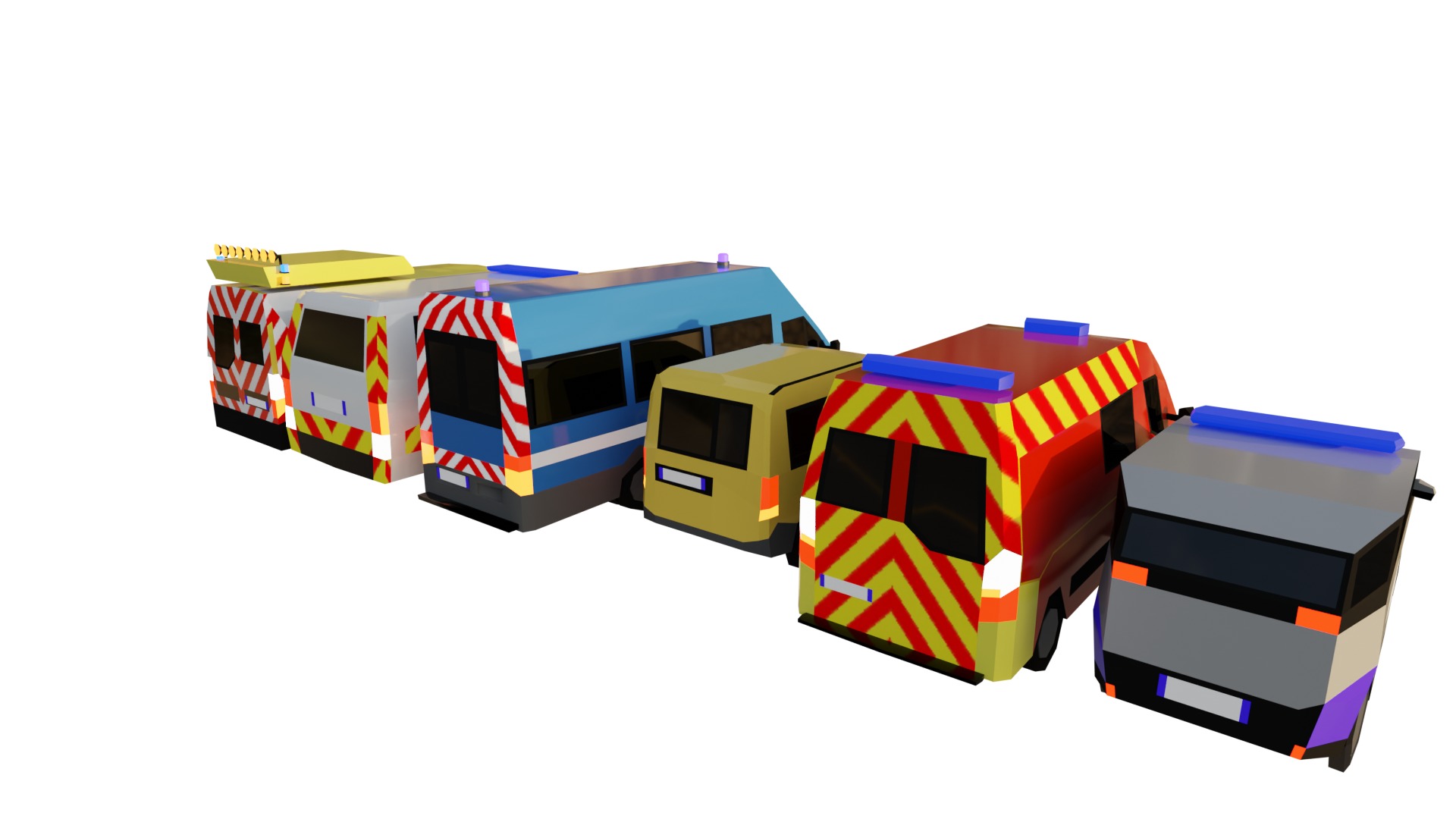 LowPoly French Service Vehicles Vinci SMUR Police Pompier Poste  Low-poly 3D model_2