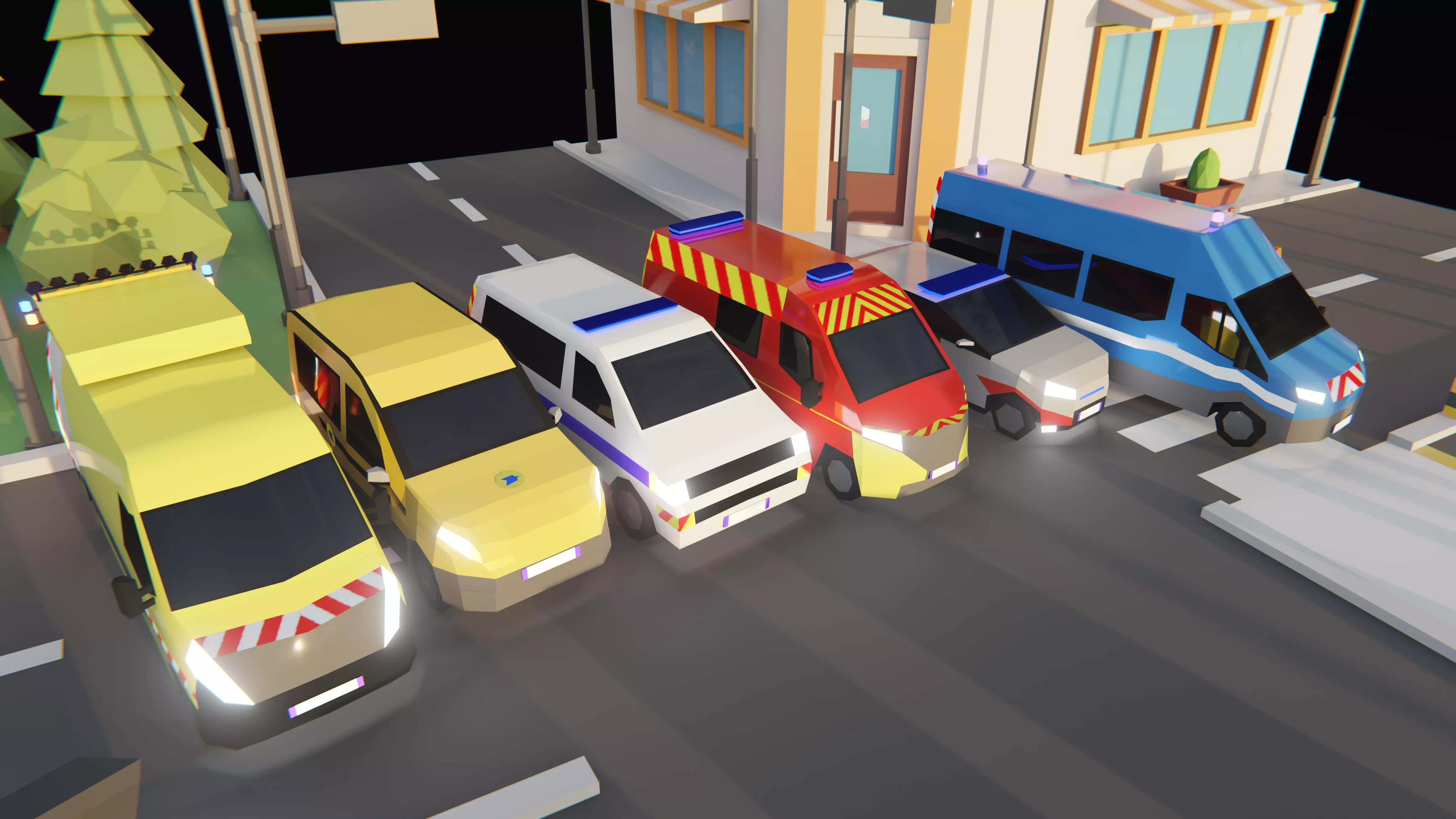 LowPoly French Service Vehicles Vinci SMUR Police Pompier Poste  Low-poly 3D model_0