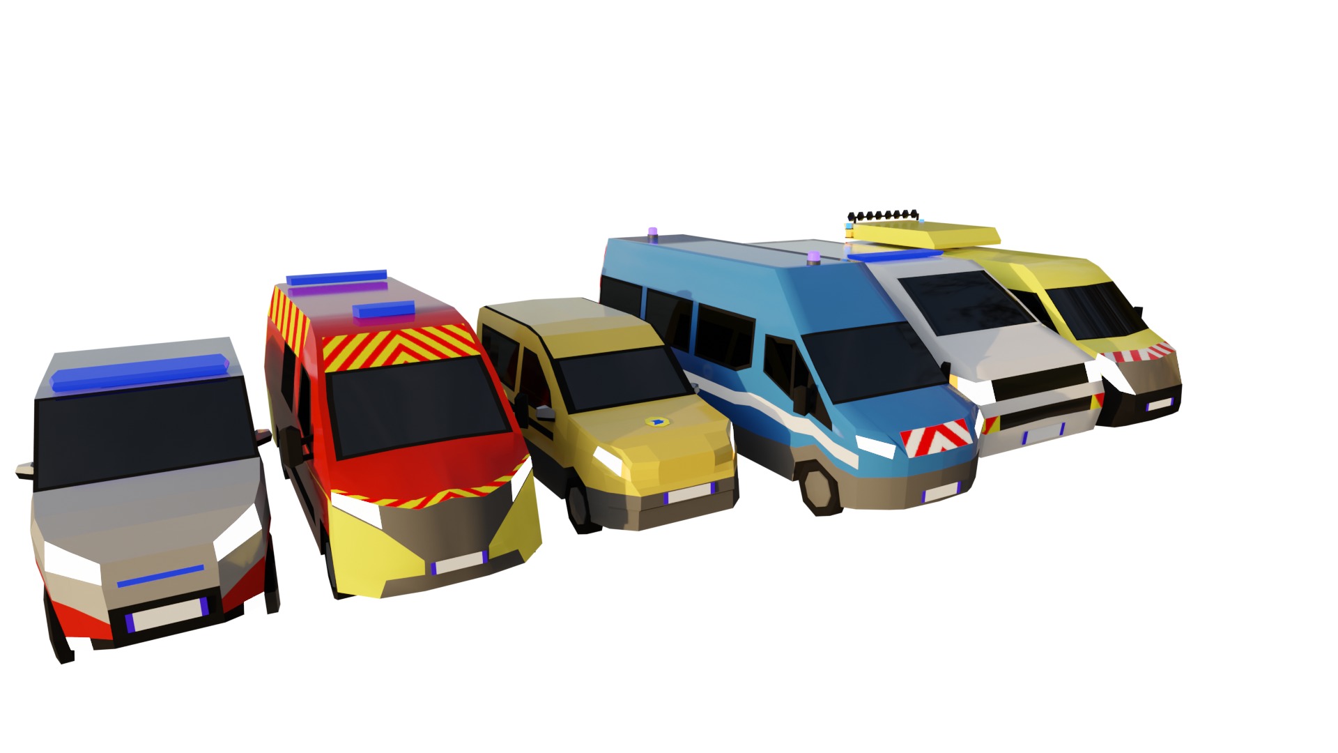 LowPoly French Service Vehicles Vinci SMUR Police Pompier Poste  Low-poly 3D model_1