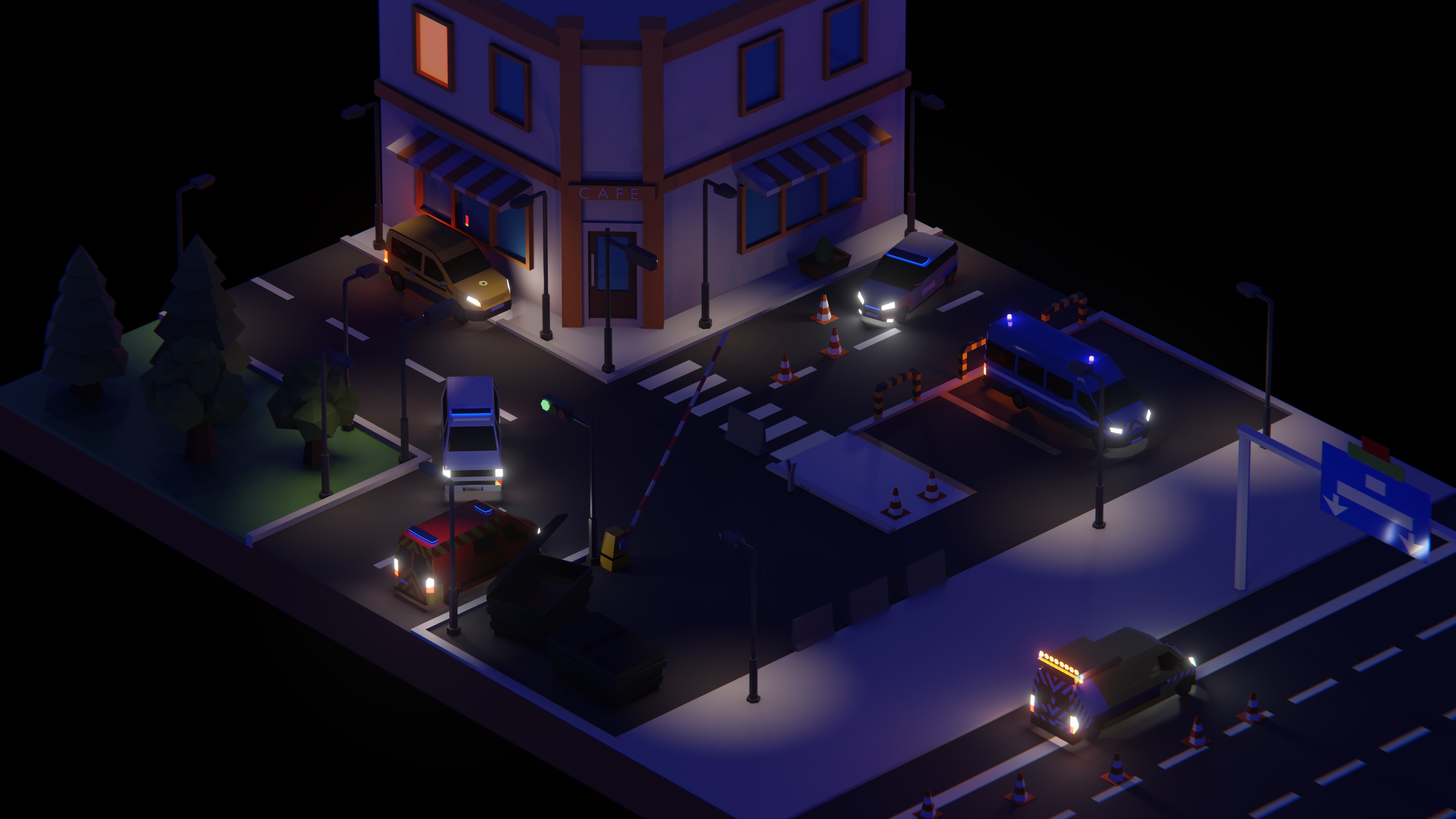 LowPoly French Service Vehicles Vinci SMUR Police Pompier Poste  Low-poly 3D model_5