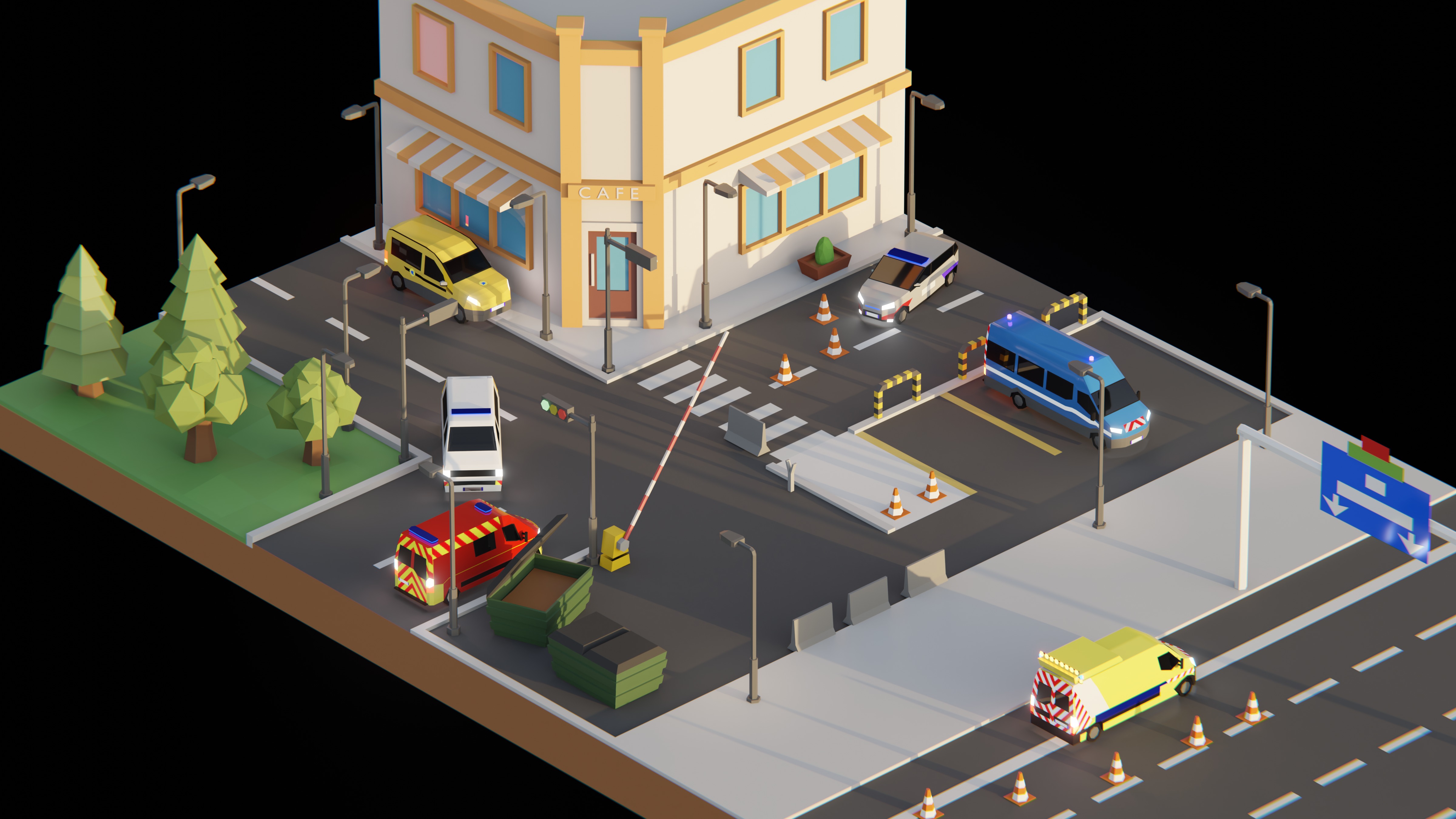 LowPoly French Service Vehicles Vinci SMUR Police Pompier Poste  Low-poly 3D model_4