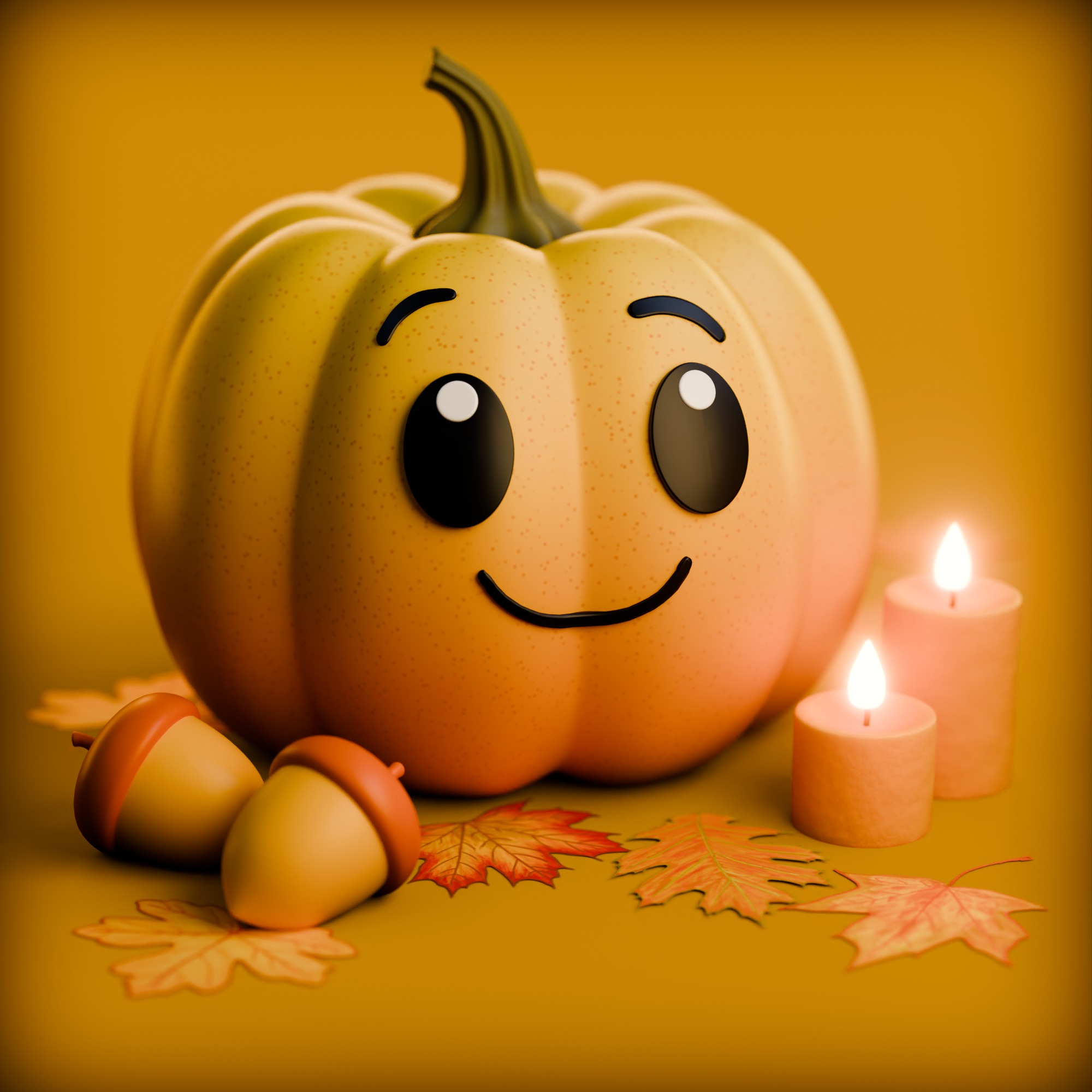 Cute Fall Pumpkin Scene 3D model_10