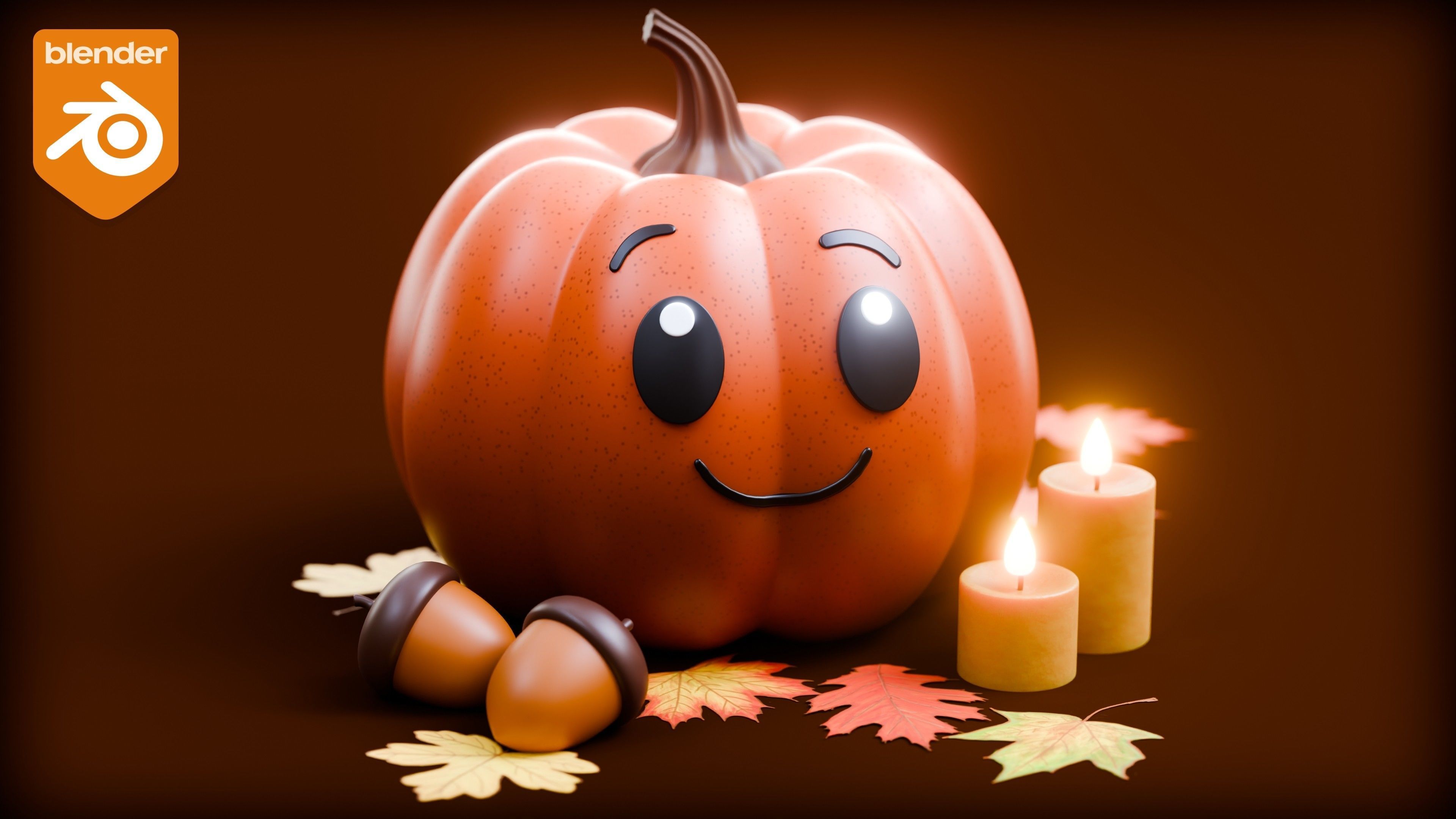 Cute Fall Pumpkin Scene 3D model_11
