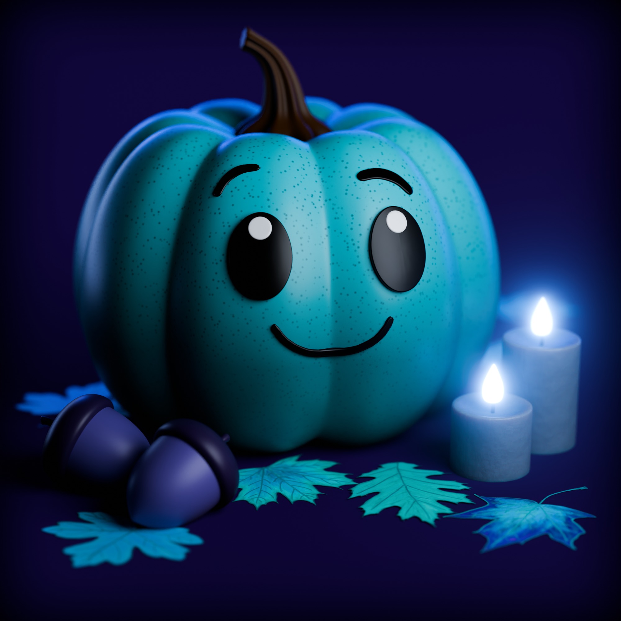 Cute Fall Pumpkin Scene 3D model_5