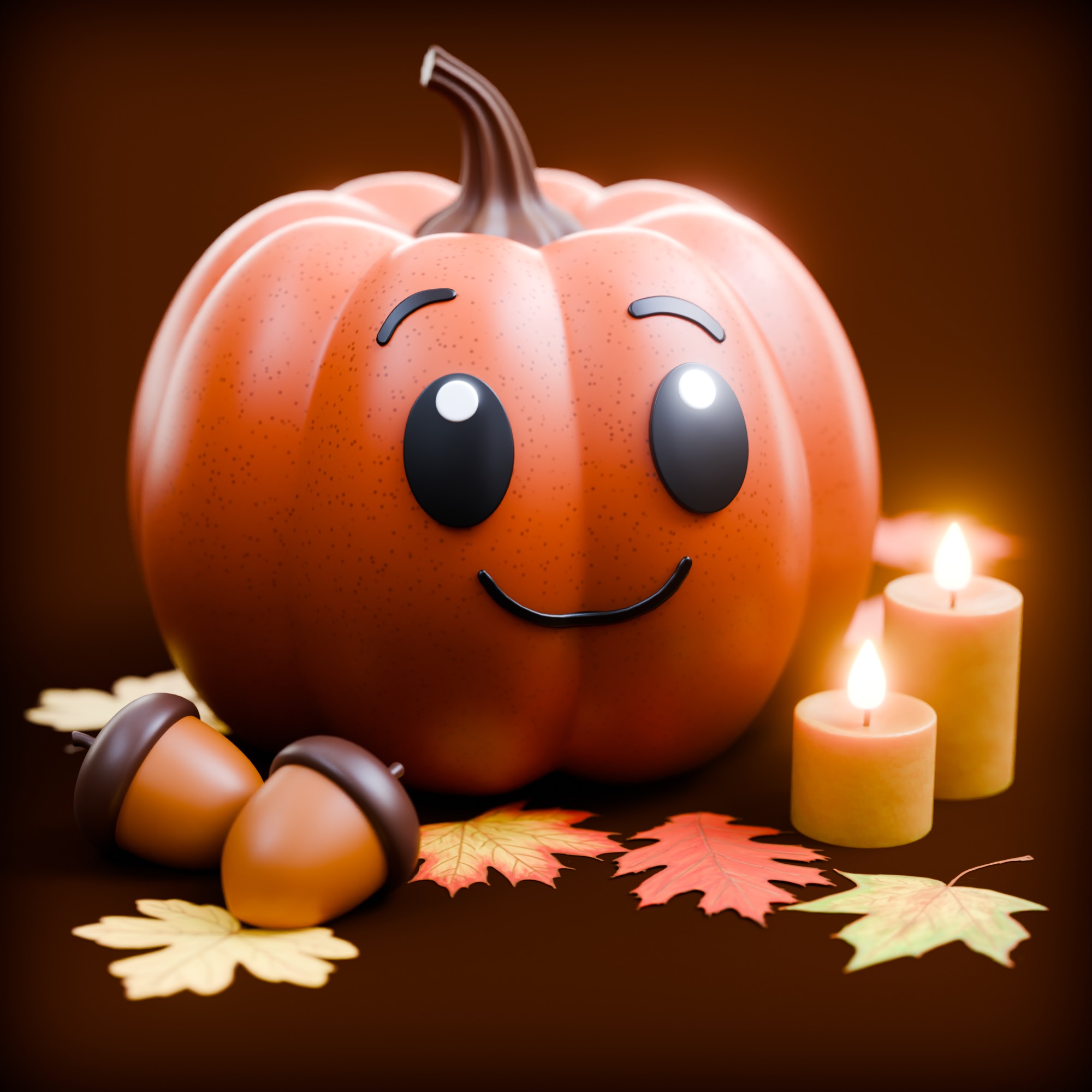 Cute Fall Pumpkin Scene 3D model_2