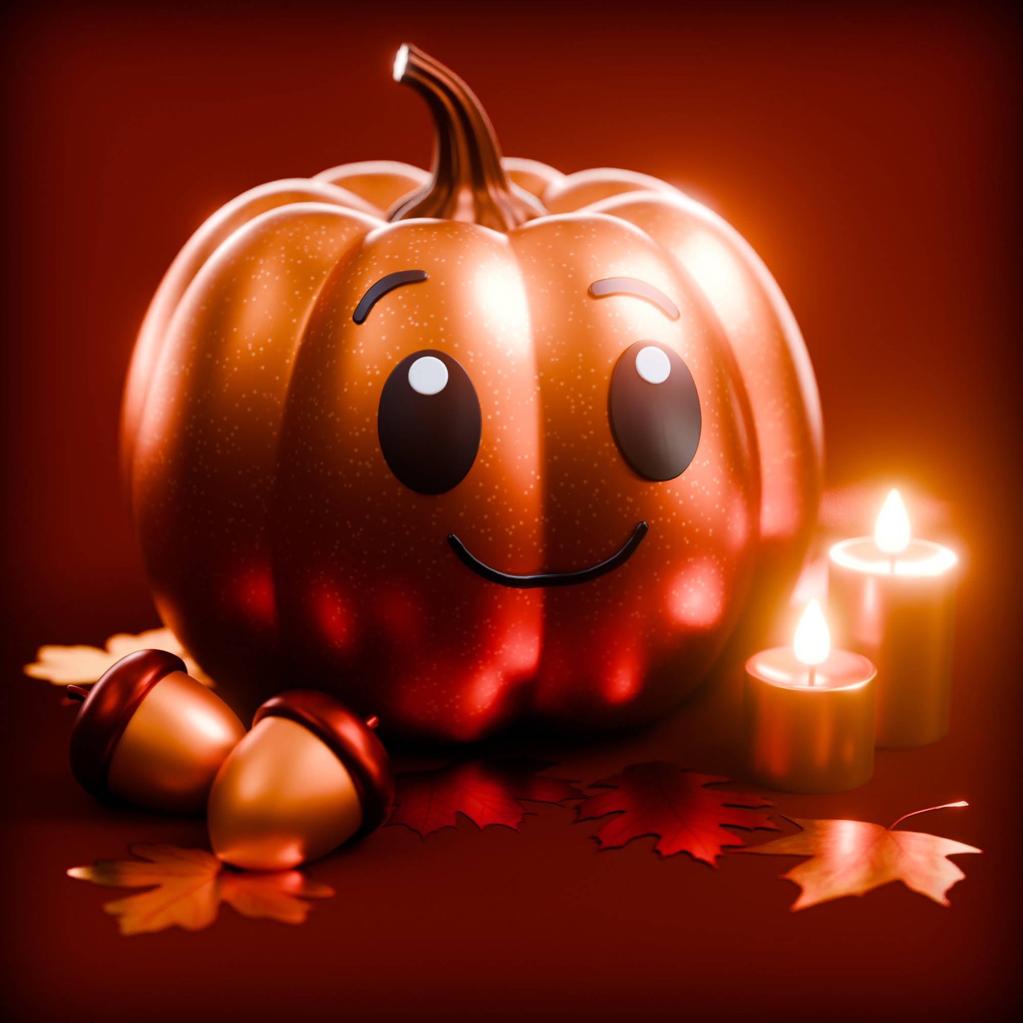 Cute Fall Pumpkin Scene 3D model_7