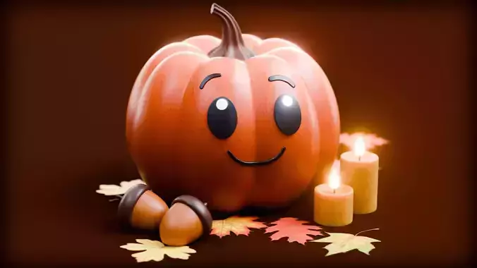 Cute Fall Pumpkin Scene 3D model
