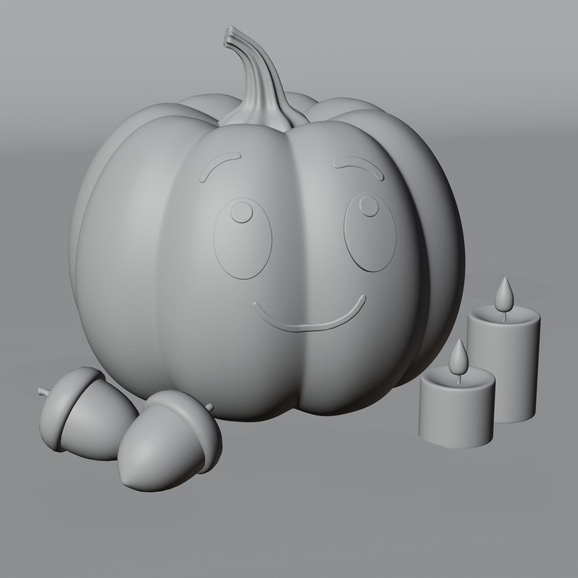 Cute Fall Pumpkin Scene 3D model_14