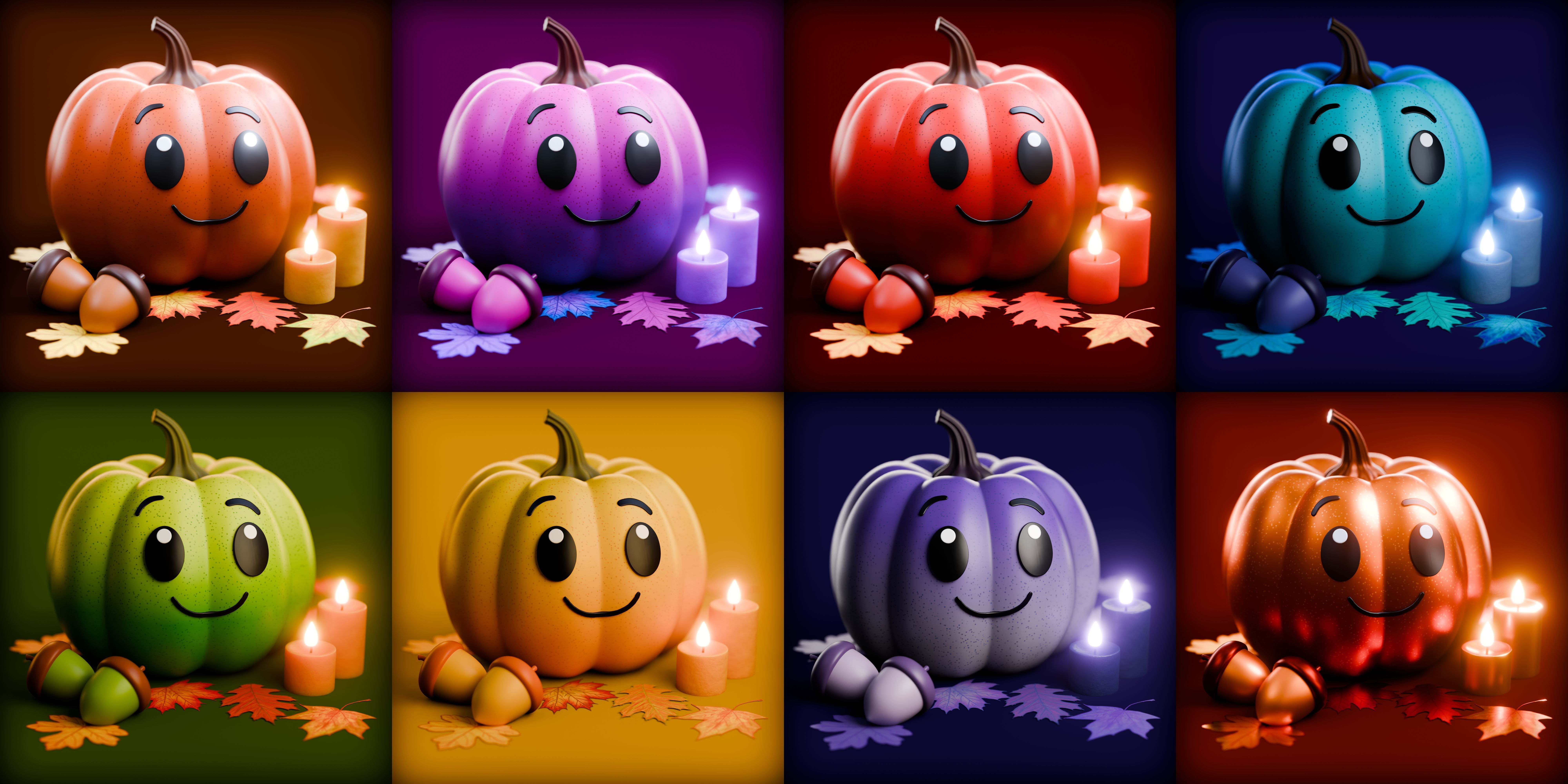 Cute Fall Pumpkin Scene 3D model_3