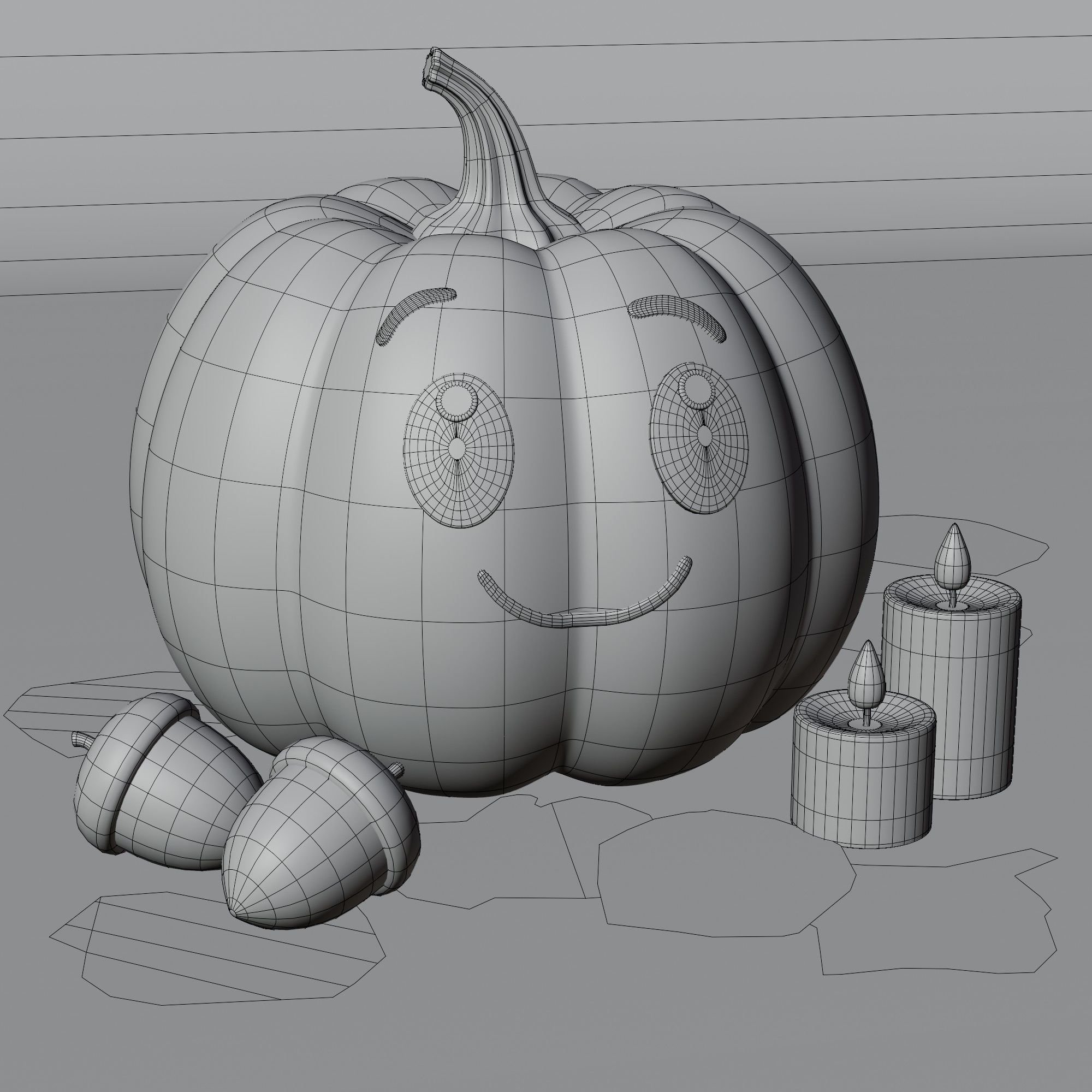 Cute Fall Pumpkin Scene 3D model_13