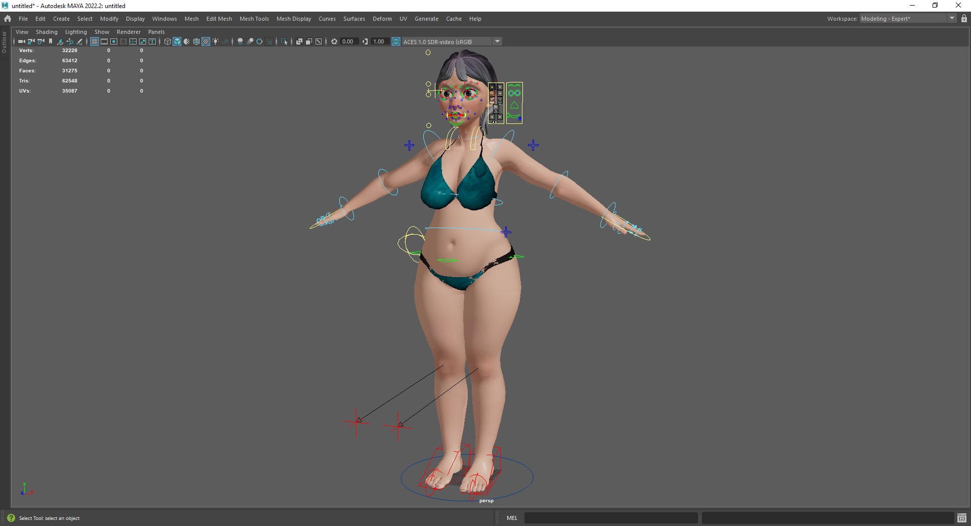 Curvy old lady character in swimsuit bikini Low-poly 3D model_24