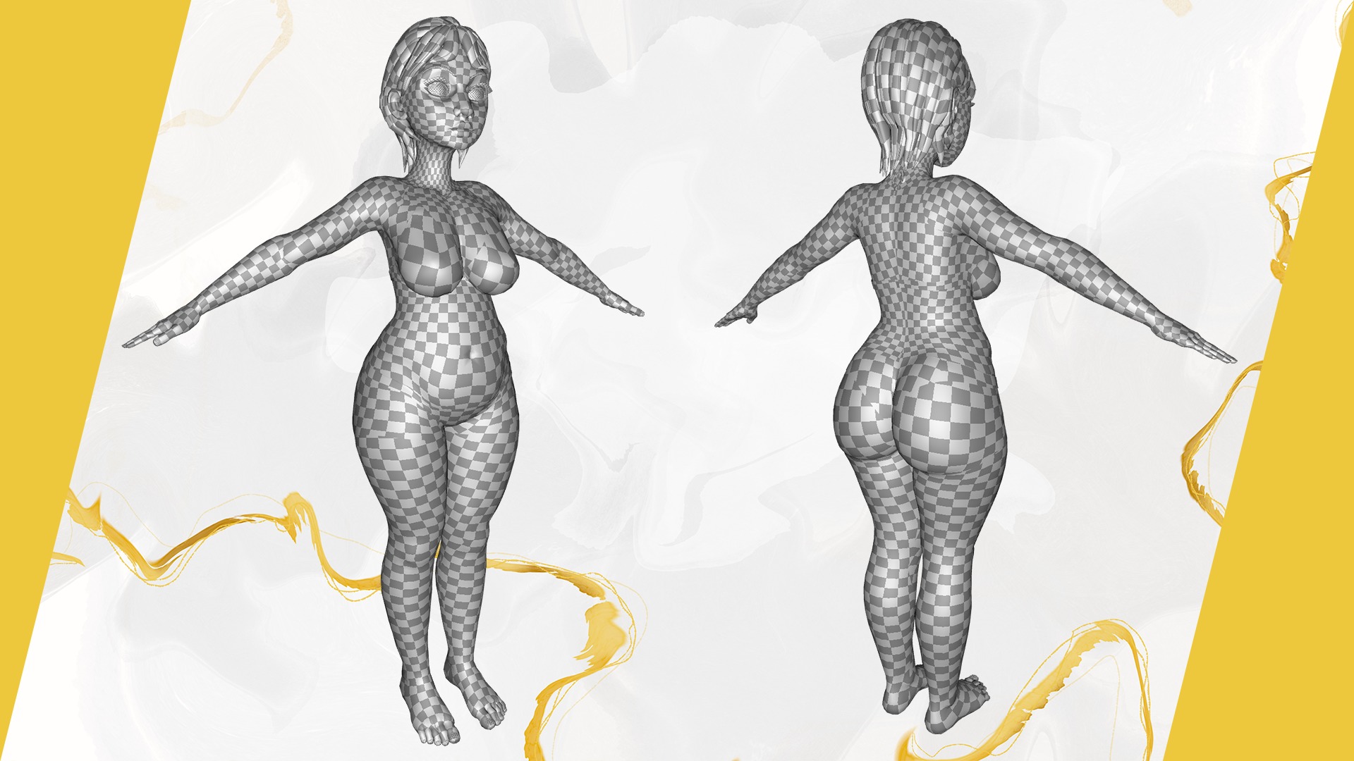 Curvy old lady character in swimsuit bikini Low-poly 3D model_30