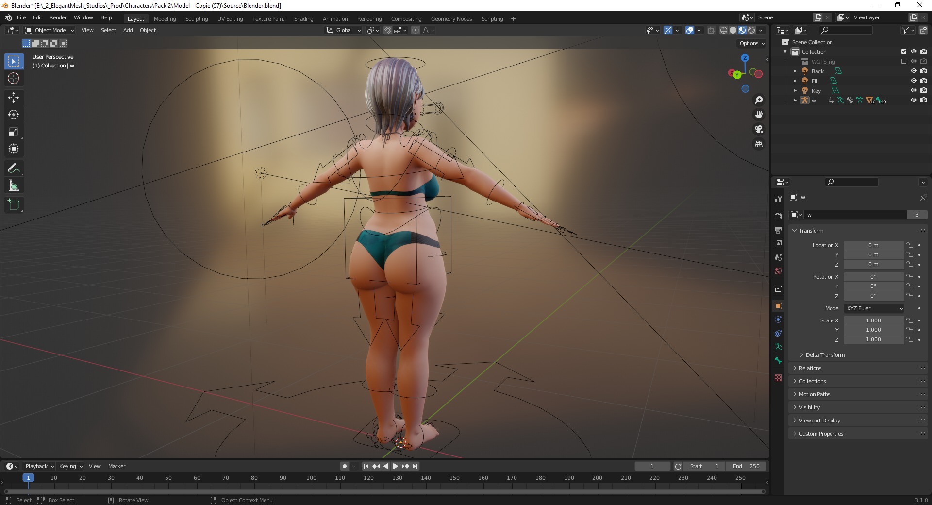 Curvy old lady character in swimsuit bikini Low-poly 3D model_22