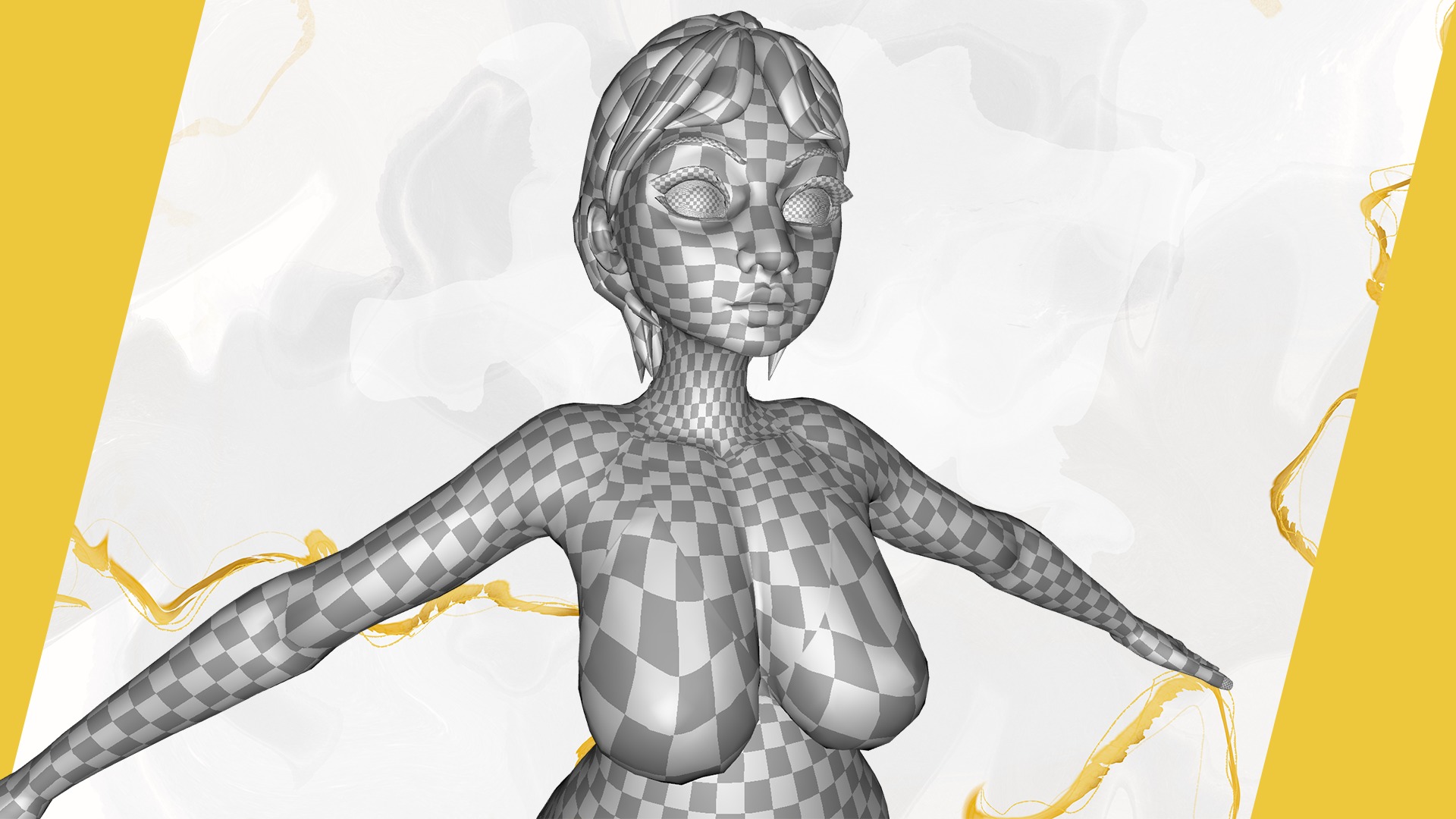 Curvy old lady character in swimsuit bikini Low-poly 3D model_31