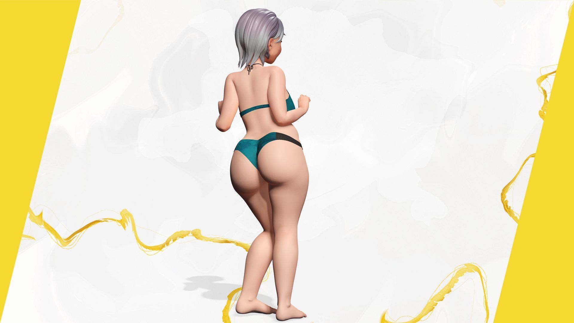 Curvy old lady character in swimsuit bikini Low-poly 3D model_9