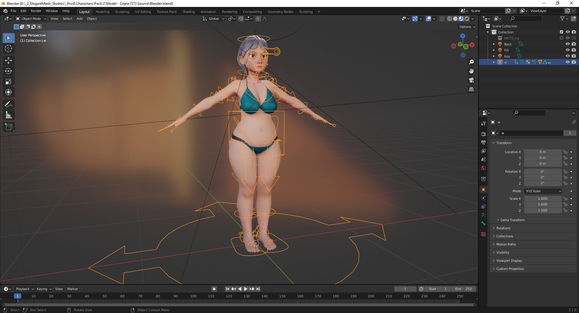 Curvy old lady character in swimsuit bikini Low-poly 3D model_20