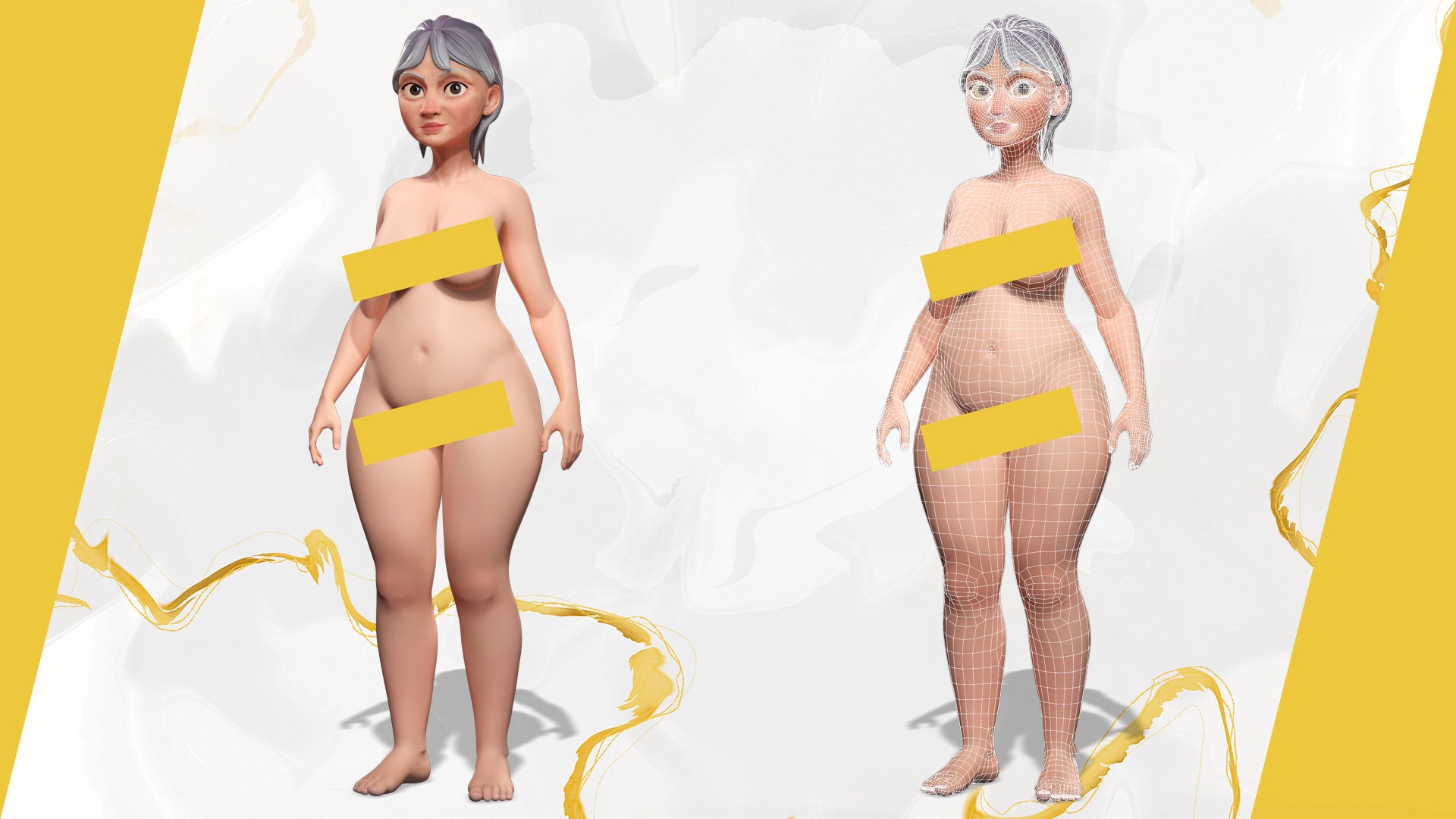 Curvy old lady character in swimsuit bikini Low-poly 3D model_2