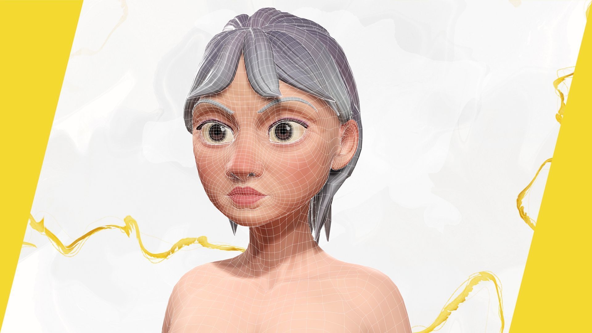 Curvy old lady character in swimsuit bikini Low-poly 3D model_6