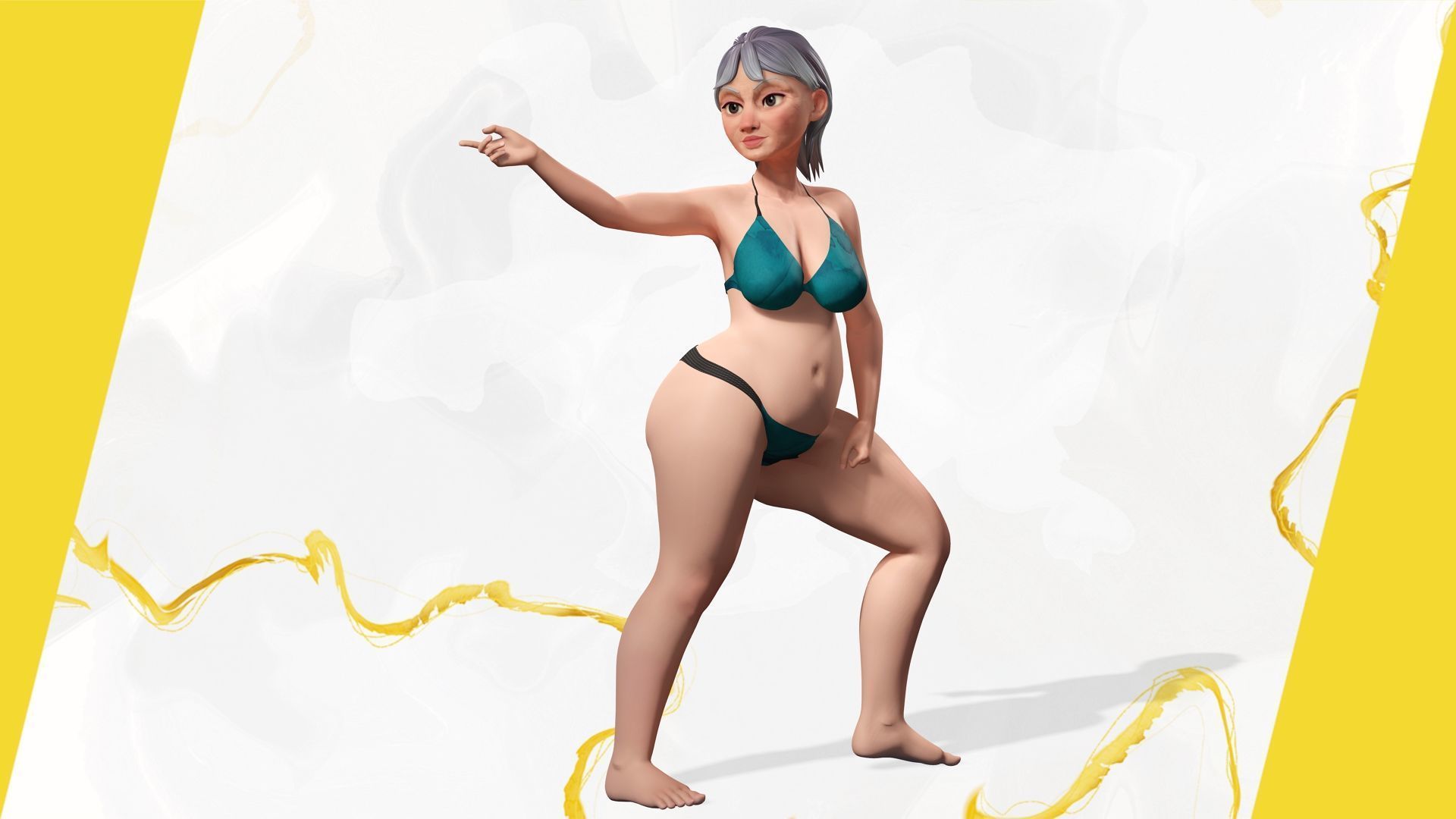 Curvy old lady character in swimsuit bikini Low-poly 3D model_17