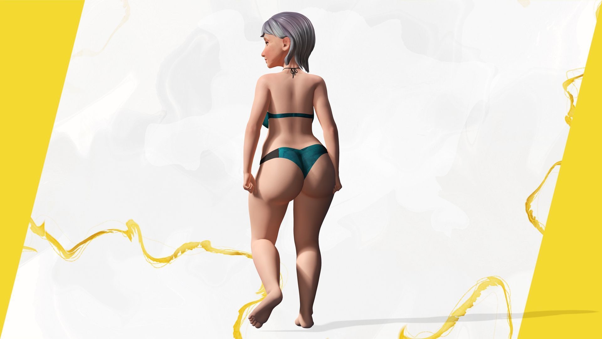 Curvy old lady character in swimsuit bikini Low-poly 3D model_16