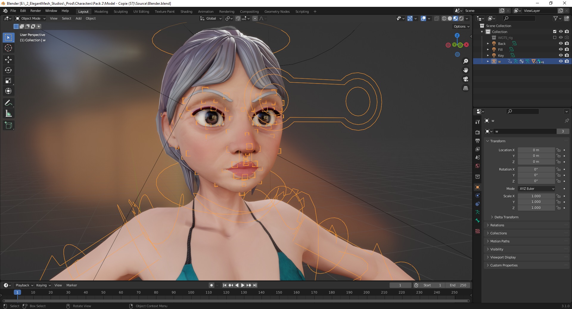 Curvy old lady character in swimsuit bikini Low-poly 3D model_21